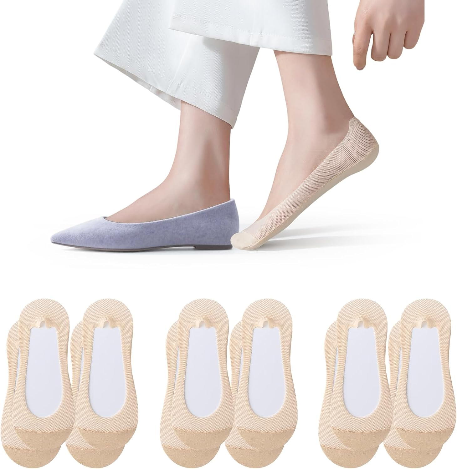 6 Pairs No Show Socks Women, Low Cut Invisible Socks with Silicone Anti-Slip, Hidden Socks for Flats Boat Summer