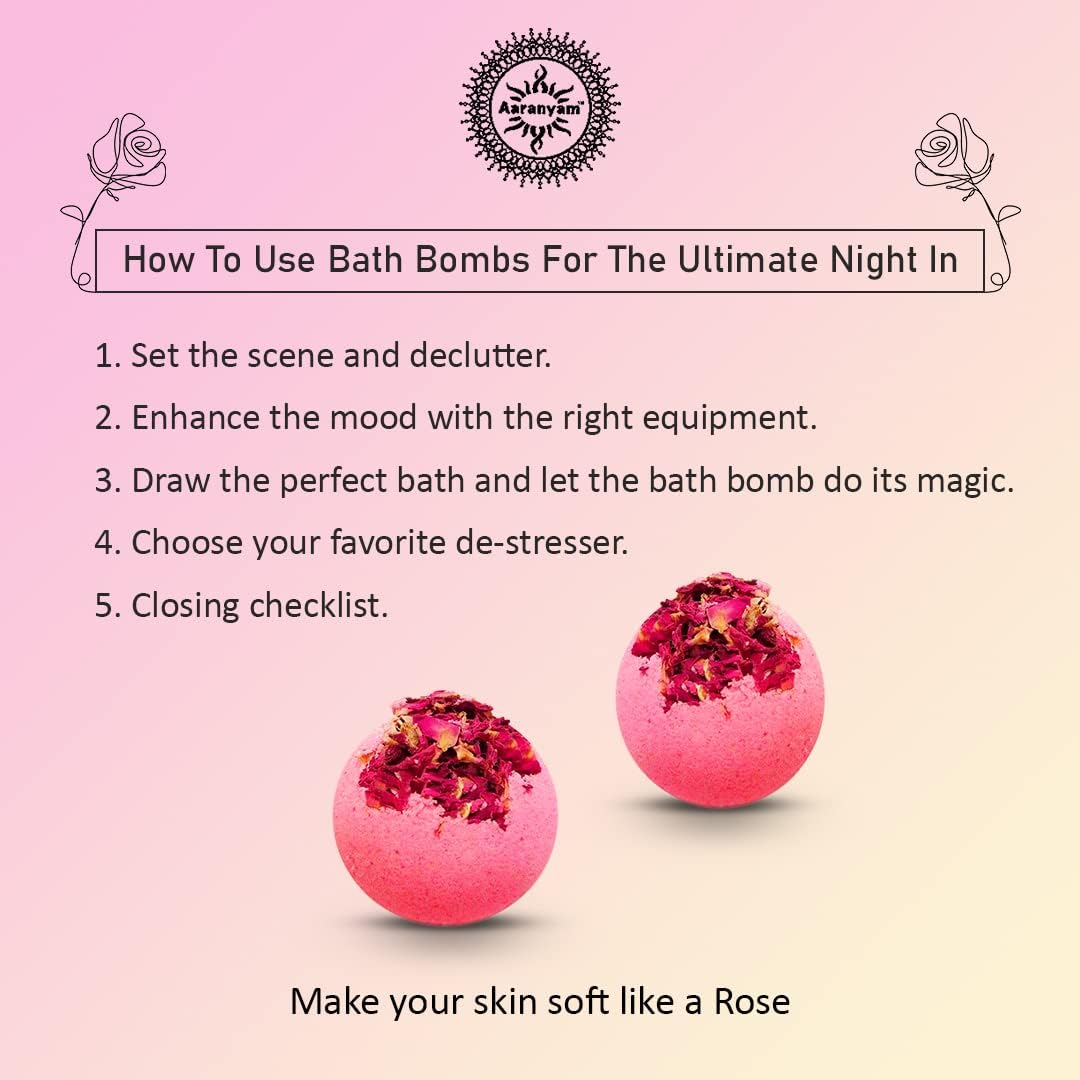 Aaranyam Romantic Rose Spa Gift Set - Handmade Bath Bombs - Luxurious Spa Hamper for Women - Great Gift Hamper for Birthday, Anniversary, Festivals, Party Return Gift - Home Spa Gift image number 4