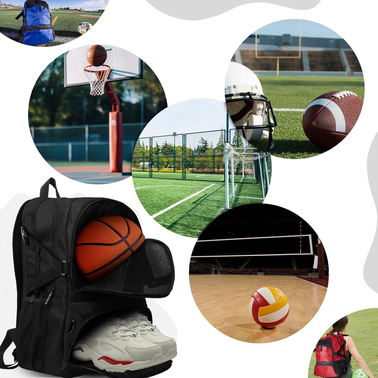 Basketball Backpack, Waterproof Basketball Bag with Large Shoe and Ball Compartment, Backpack for Women Men, Sports Equipment Bag for Soccer, Volleyball, Gym, Outdoor, Travel, 30L image number 4