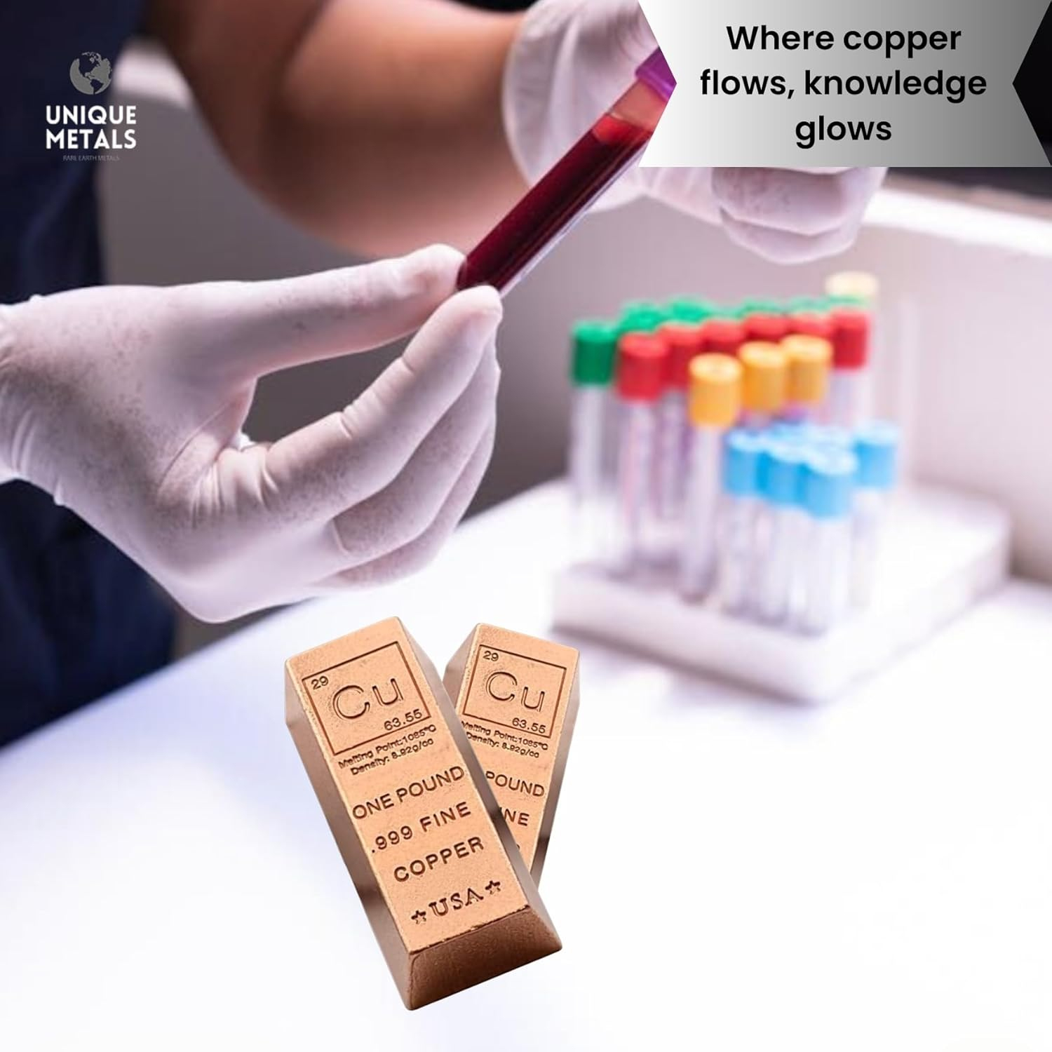 Unique Metals 1 Pound Copper Bar Ingot Paperweight - 999 Pure Chemistry Element Design with Certificate of Authenticity By image number 4