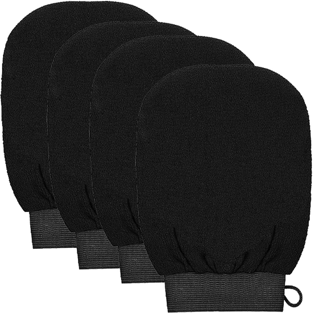 4 PCS Exfoliating Gloves, Exfoliation Scrubbing Mitt Black Deep Body Exfoliating Glove Dead Skin Remover Shower Body Scrub Gloves for Women and Men, Ingrown image number 4