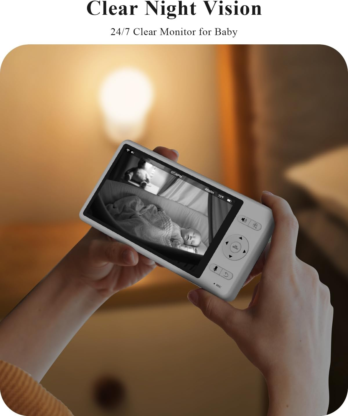 WUUK Video Baby Monitor, 5.5'' Baby Monitor with 360 PTZ Color Display, 135&deg; Wider Viewing Angle, Night Vision, 1000Ft Long Range, 2K Baby Camera with App, One-Touch Call, Lullabies (Blue) image number 4