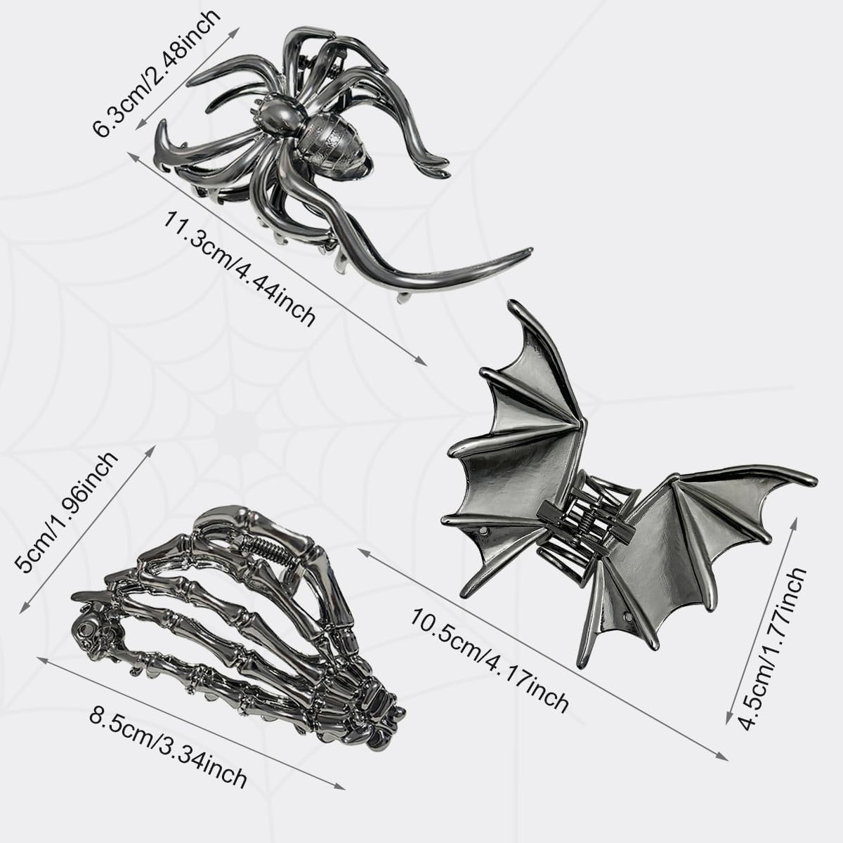 Pack of 3 Metal Hair Clips, Spider Hair Clips, Skull Claw Hair Clip, Non-Slip Claw Clip, Gothic Hair Clips, for Women, Girls, Halloween Hair Styling Accessories (A) image number 2