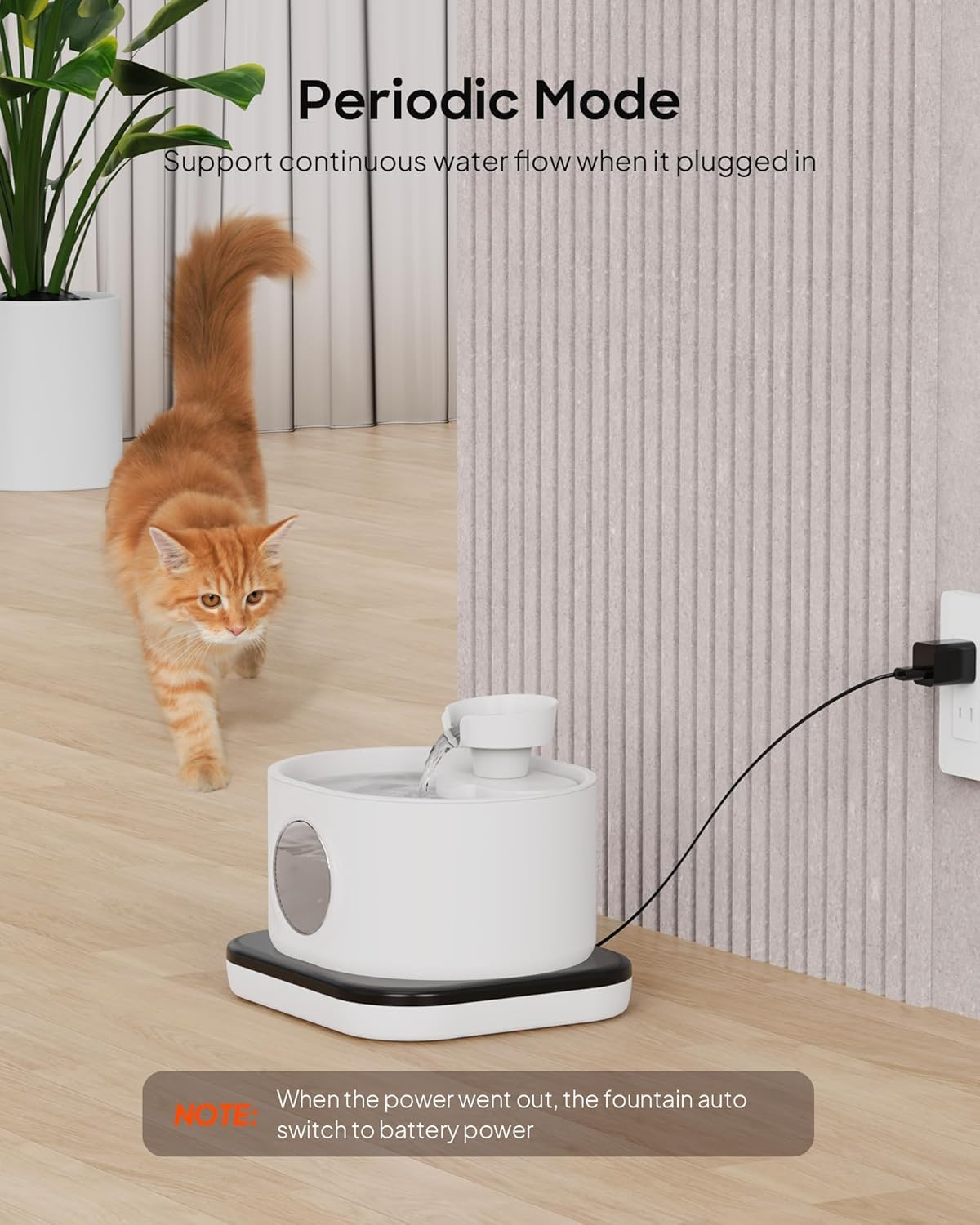 Qinghong Wireless Cat Water Fountain Automatic Battery Operated Pet Water Fountain, 2.8L Rechargeable Cordless Cat Water Dispenser with 2 Flow Modes (White) image number 3