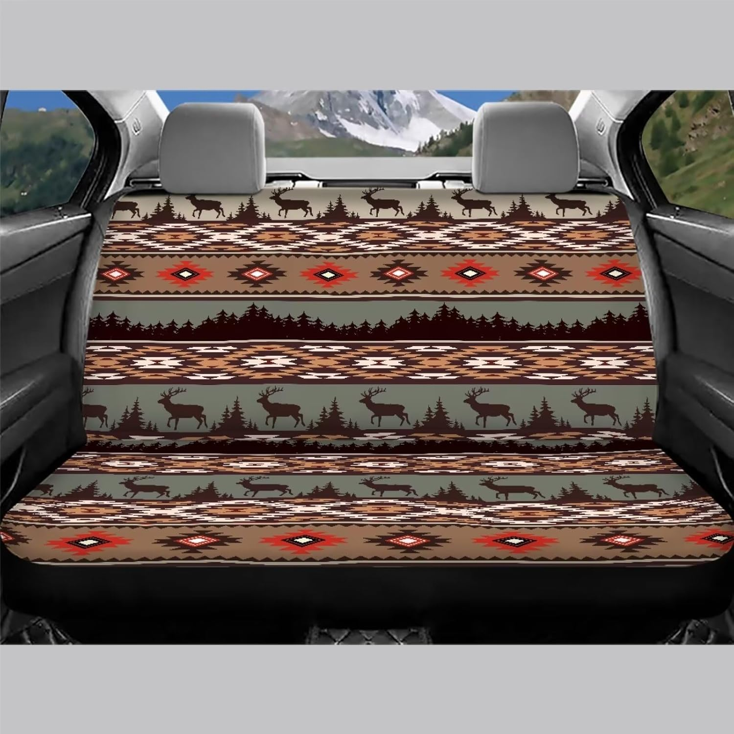 WELLFLYHOM Native Deer Car Seat Covers Rear Bench Seat Cover Aztec Tribal Car Accessories Universal Rear Seats Protective Cover for Trucks SUV image number 6