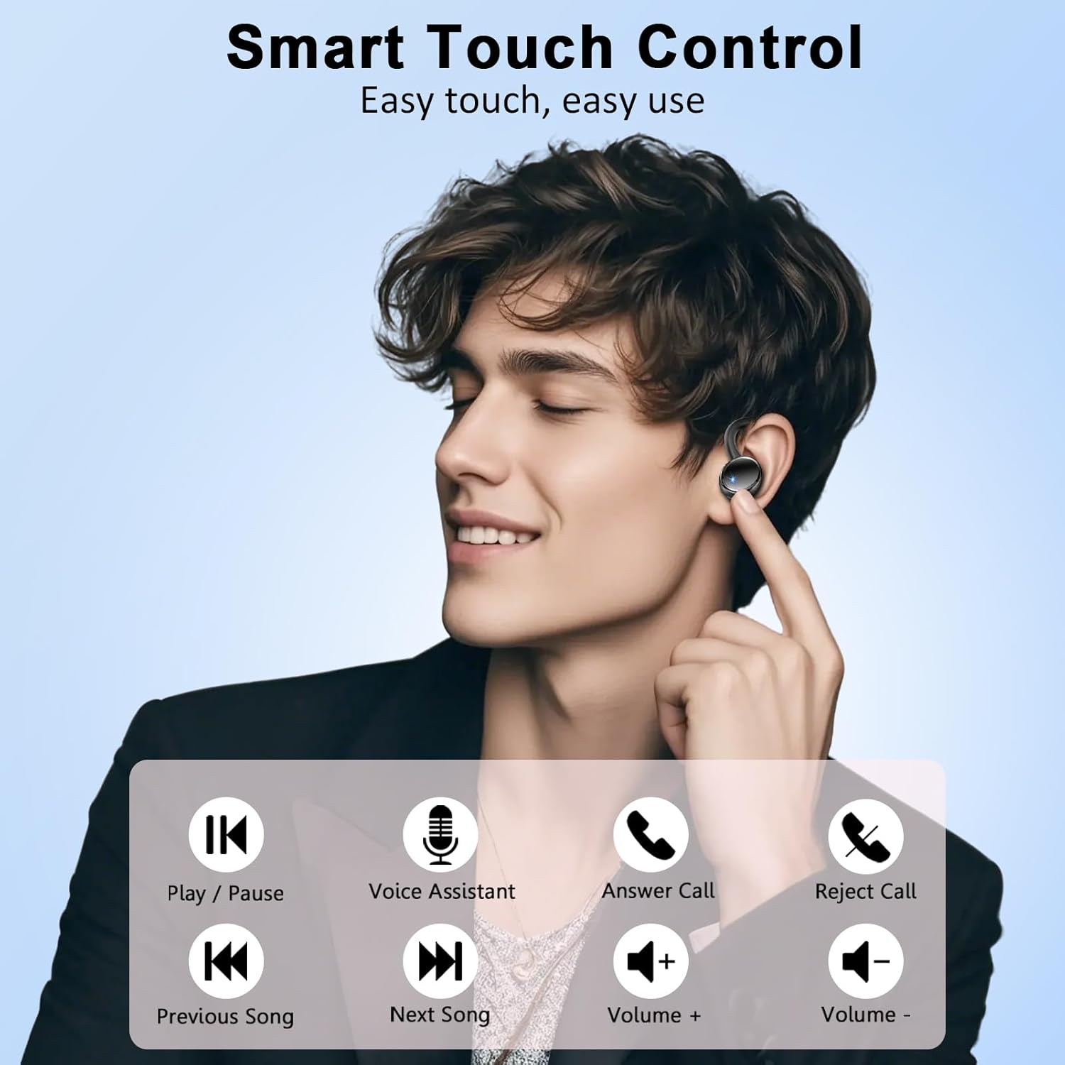 Wireless Sports Headphones, Bluetooth 5.4 Hifi Stereo Headphones with 4 HD Mic 50H Wireless Bluetooth Headphones Noise Cancelling ENC IP7 Waterproof Running LED Display image number 2