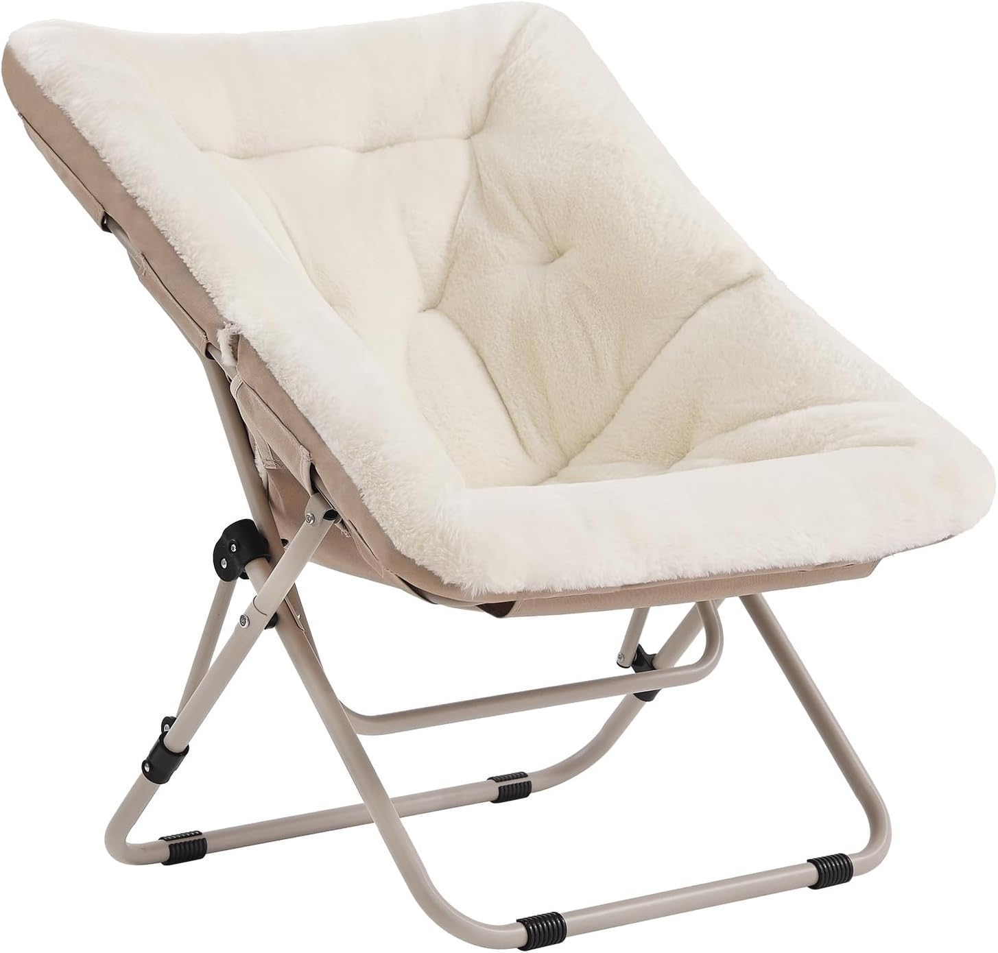 Tiita Comfy Saucer Chair, Soft Faux Fur Oversized Folding Accent Chair, Lounge Lazy Chair for Teens Adults, Metal Frame Moon Chair for Bedroom, Living Room, Dorm Rooms