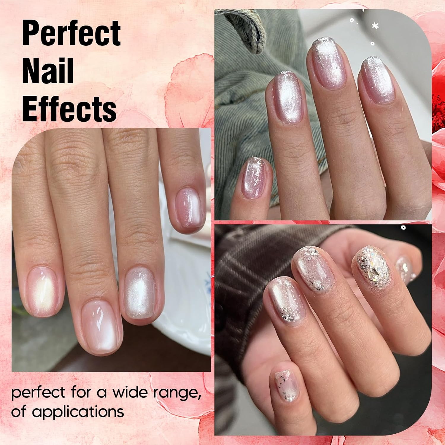 ADHERE Ukiyo Romance Series - 12Ml Cat Eye Gel Nail Polish 1Pc Holographic Magnetic Gel Polish, Soak Off, for Manicure Salon DIY at Home (Rose Maiden) - First Snowfall image number 3