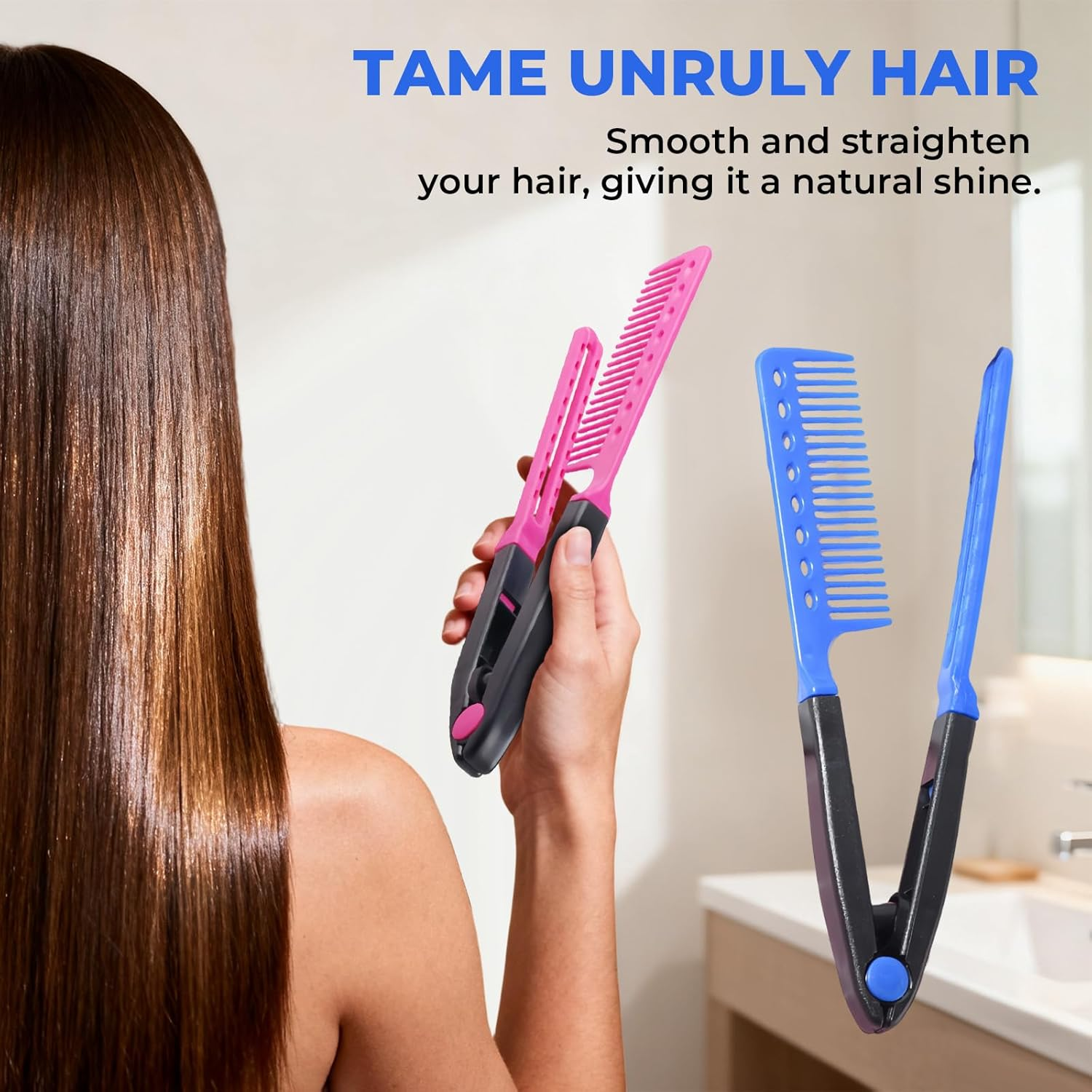 Tzylomirx 2 Pcs Straightening Comb Hair Styling Comb, Flat Straightening Iron Comb for DIY Salon Styling, V-Shaped Straight Comb (2 Colors) image number 1
