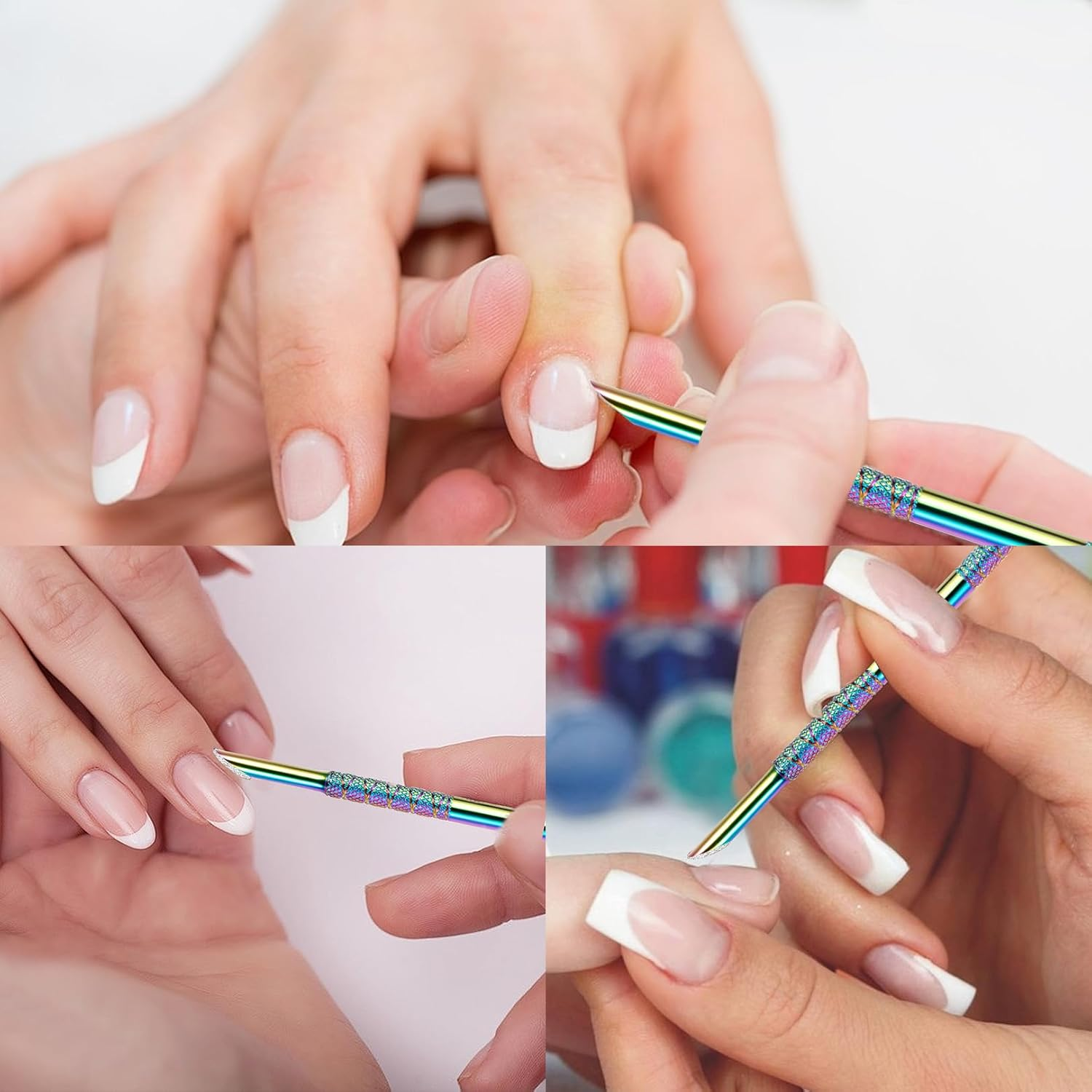 Cuticle Pusher,Stainless 2-In-1 Dual Nail Cuticle Remover,Etching Manicure Scraper Tools Kit Trimmer with 5 Professional Sandpaper,Cuticles Care Pushers Tool for Pedicure (Coloured Pusher) image number 5