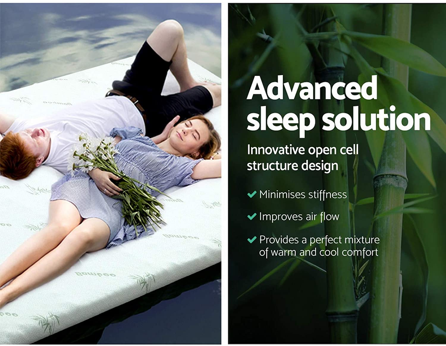 Giselle Bedding 7 Zone Queen Memory Foam Mattress Topper, Foldable Bed Mattresses Toppers Protector Bamboo Cool Cover Sleeping Mat Home Bedroom, 8Cm Thick Removable Washable White Blue image number 3