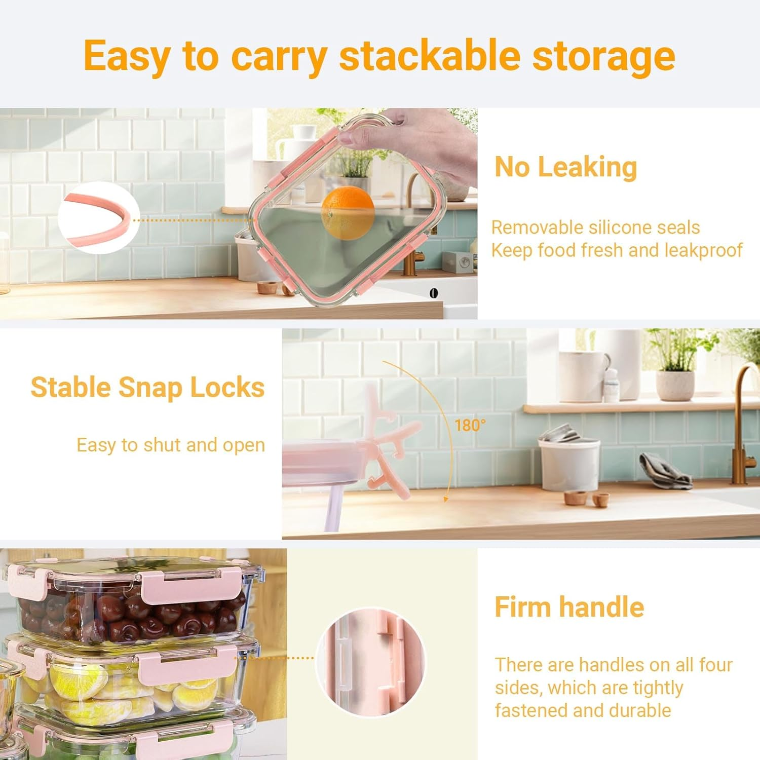 Anowker 10 Pack Glass Food Storage Containers with Snap Lock Leakproof Lids，Lunch Box Glass Meal Prep Container for Kitchen Storage