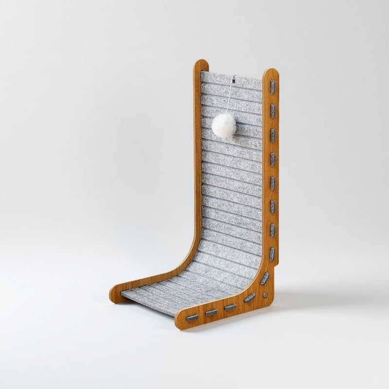 Cat Scratcher, 23 Inch(58Cm) L Shape Cat Scratch Pad Wall Mounted, Cat Scratching Pad with Ball Toy for Indoor Cats, Large Size, Grey, Felt Materials