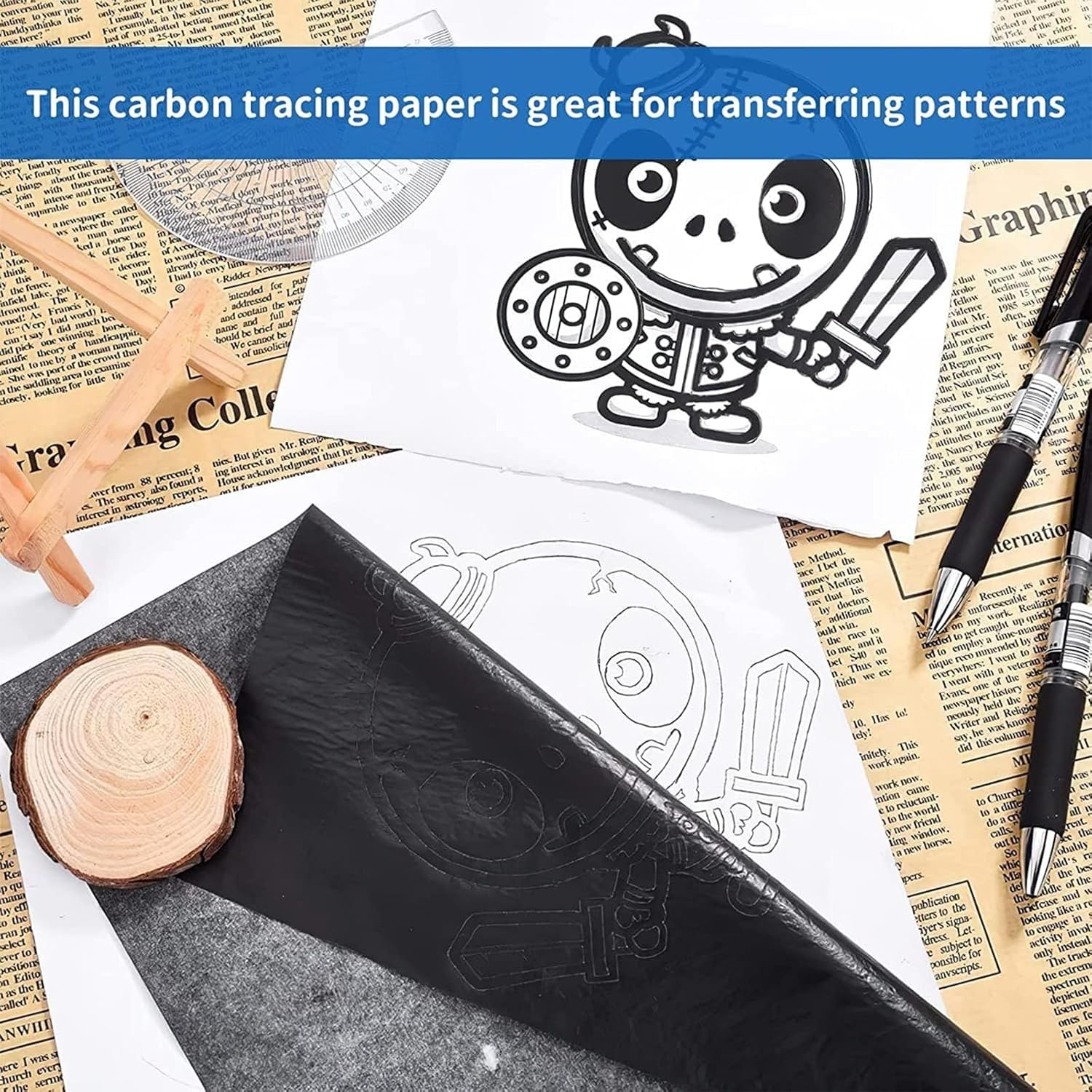 Carbon Paper, 60 Sheets Carbon Copy Paper Set with Embossing Stylus, Carbon Transfer Paper for DIY Canvas Drawing Sketching Canvas Wood Art Surfaces Office School, 8.3 * 11.7Inches image number 3