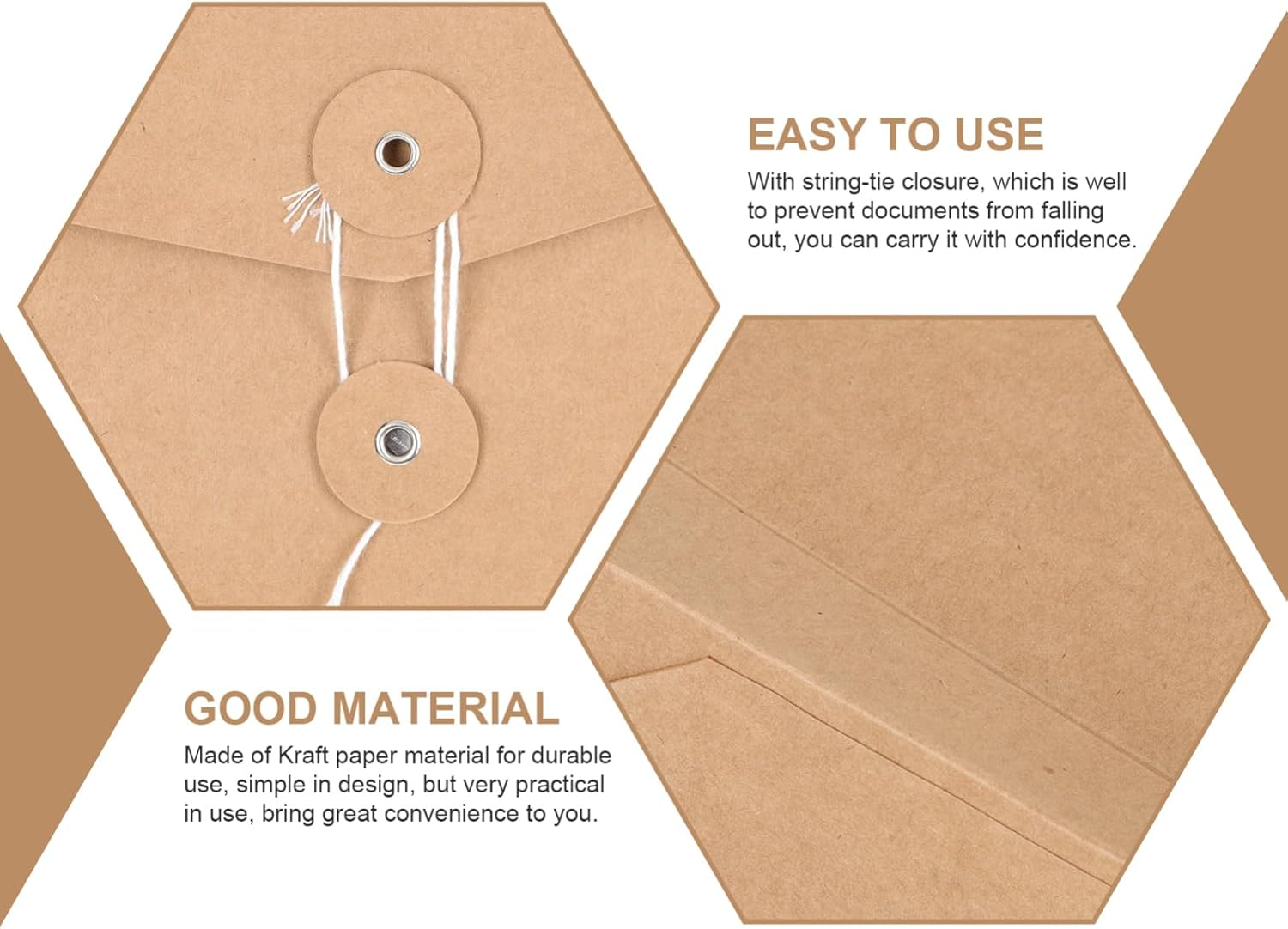 Tofficu 10Pcs Kraft Paper Envelopes A4 Sizes, 13.4X9.5 in String Tie Mailing Closure Envelope, Large Brown Document File Organizer Clasp Legal Envelopes for Mailing Paper Document image number 2