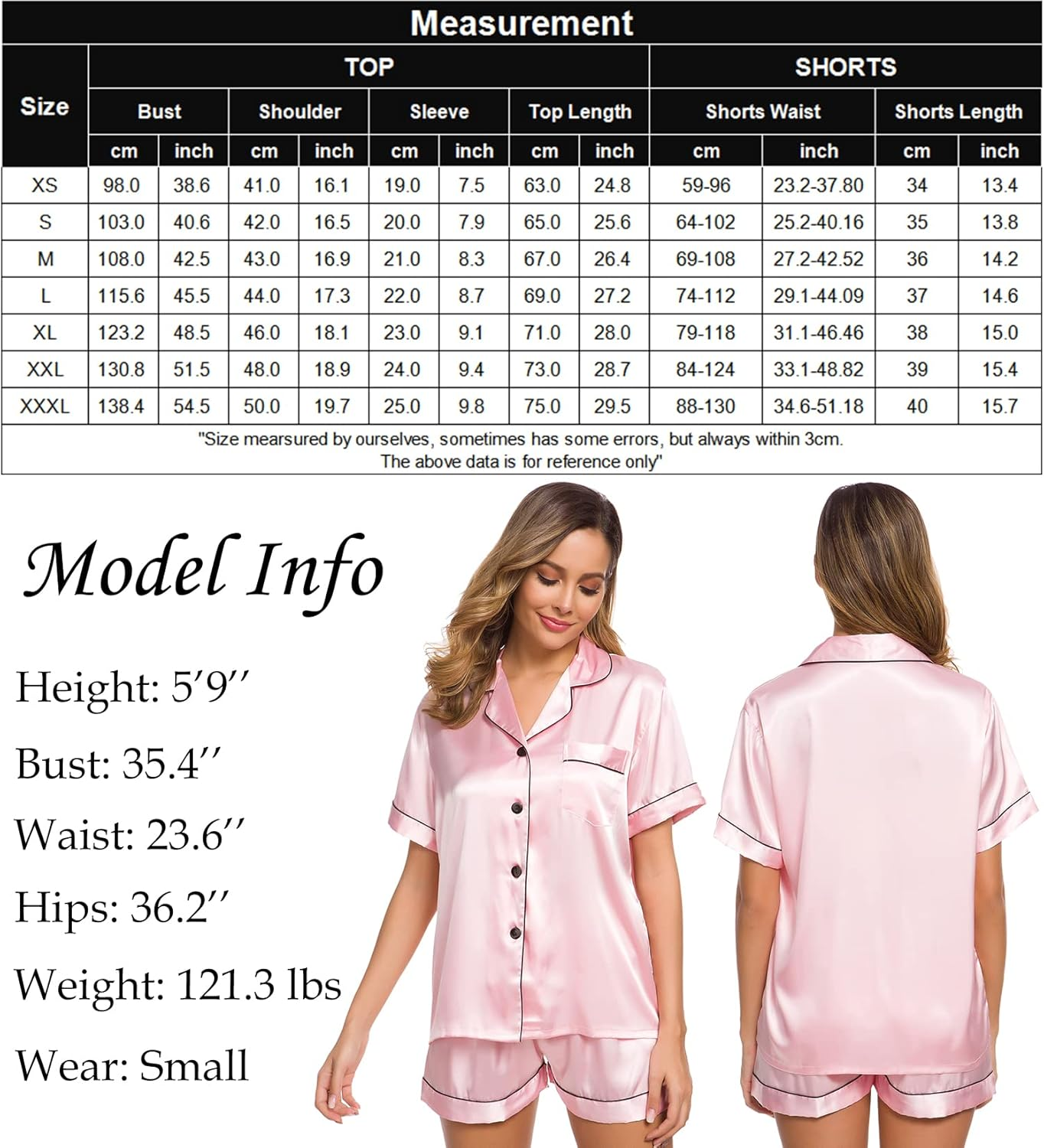 SWOMOG Womens Pajamas Set Silk Satin Sleepwear Short Sleeve Nightwear Button down Pj Loungewear image number 7
