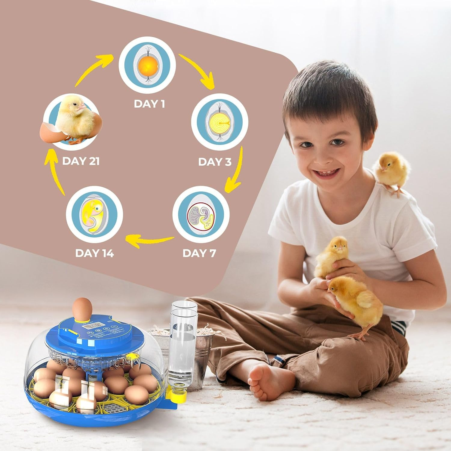 Pet Scene 18 Eggs Incubator Hatcher Automatic Double Layer Hatching Machine for Chicken Duck Quail Bird Goose Turkey with Auto Turner Water Adding LED Candler