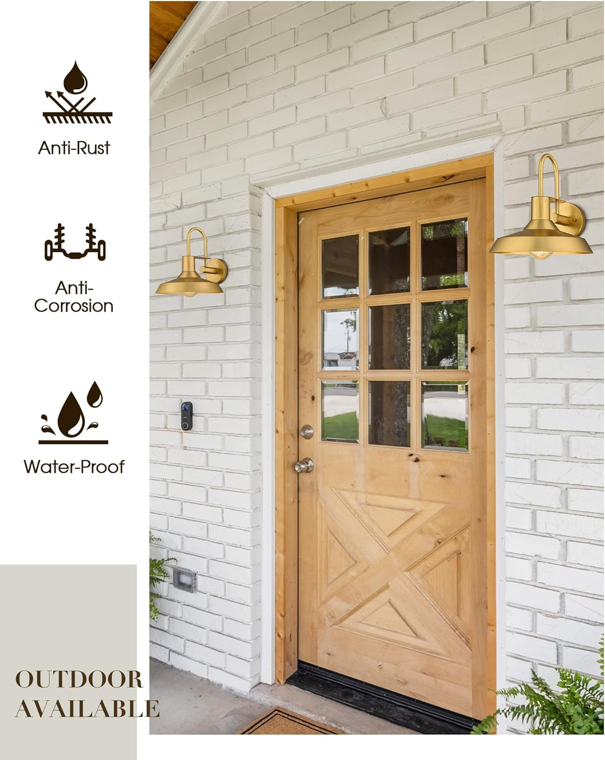 EMLIVIAR 2 Pack Vintage Wall Lighting Fixture, 12 Inch Gooseneck Outdoor Barn Light, Metal Wall Mounted Lighting in Gold Finish, AUJX18-1W-2PK BG image number 2