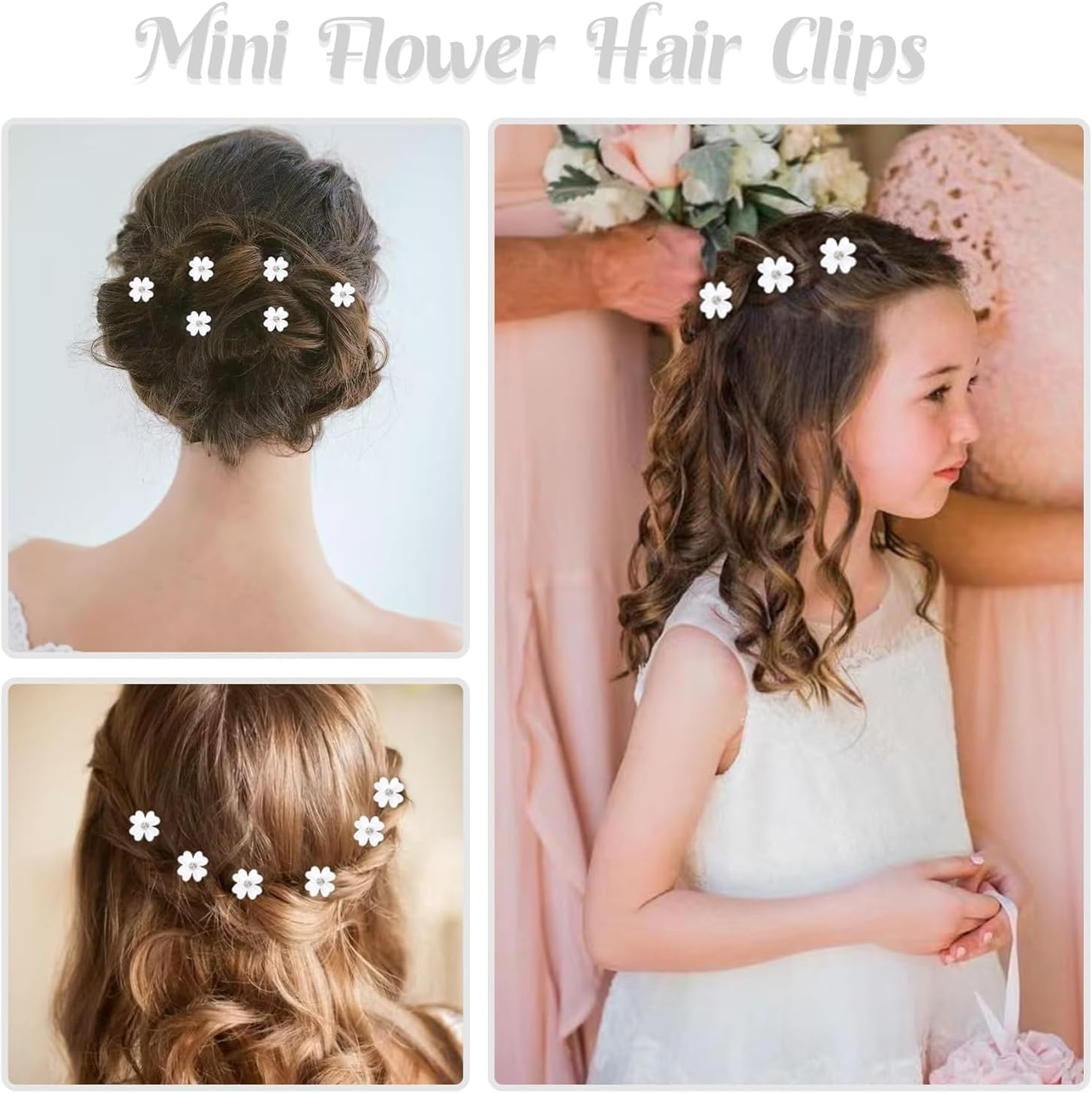 SHUNYUNG Mini White Clover Flower Hair Clips, 20Pcs, 0.63 Inches, Rhinestone, Daisy Flower, Cute Design, Women and Girls image number 2