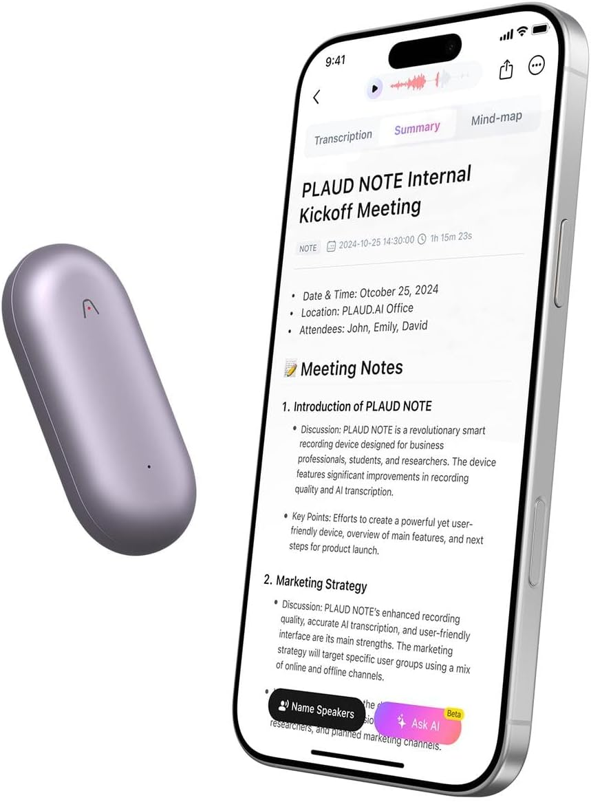 AI Voice Recorder, PLAUD Notepin Voice Recorder, App Control, AI Notetaker, AI Transcribe & Summarize, Support 112 Languages, 64GB Memory, Audio Recorder for Lectures, Meetings, Cosmic Gray
