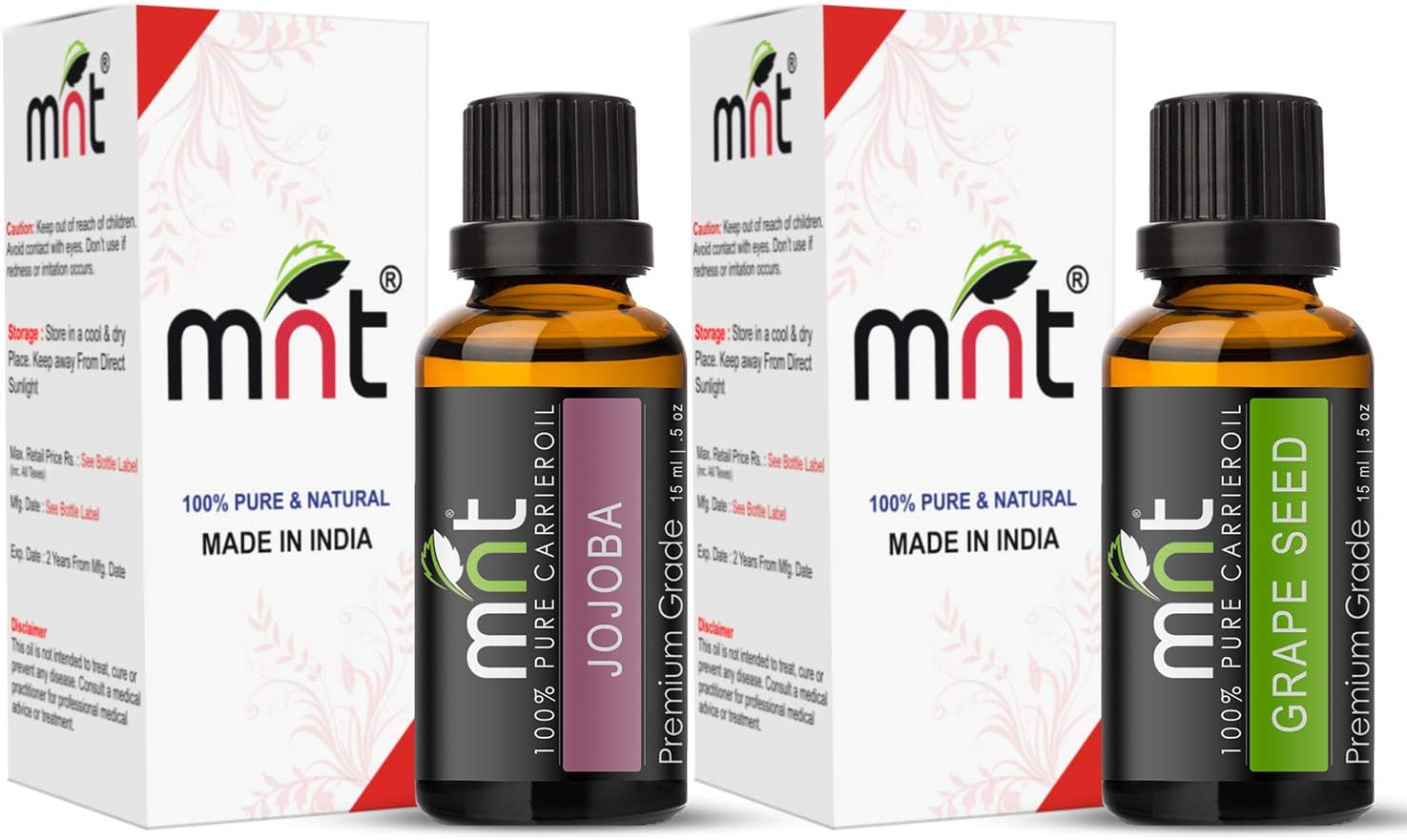 MNT Combo Set of Jojoba Oil and Grapeseed Essential Oil (Each 15ML) Ideal for Use in Hair Loss, Promotes Hair & Beard Growth, Moisturizes Skin, Health Benefit, Massage image number 3