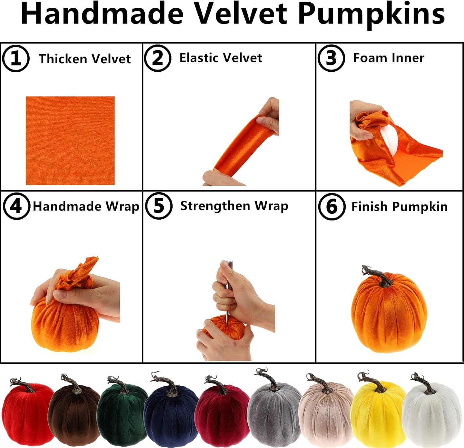 Gresorth 8Pcs Assorted Size Fake Handmade Champagne Velvet Pumpkins Artificial Fall Harvest Halloween Decoration for Home Kitchen Farmhouse Thanksgiving Wedding Festival - Orange image number 6