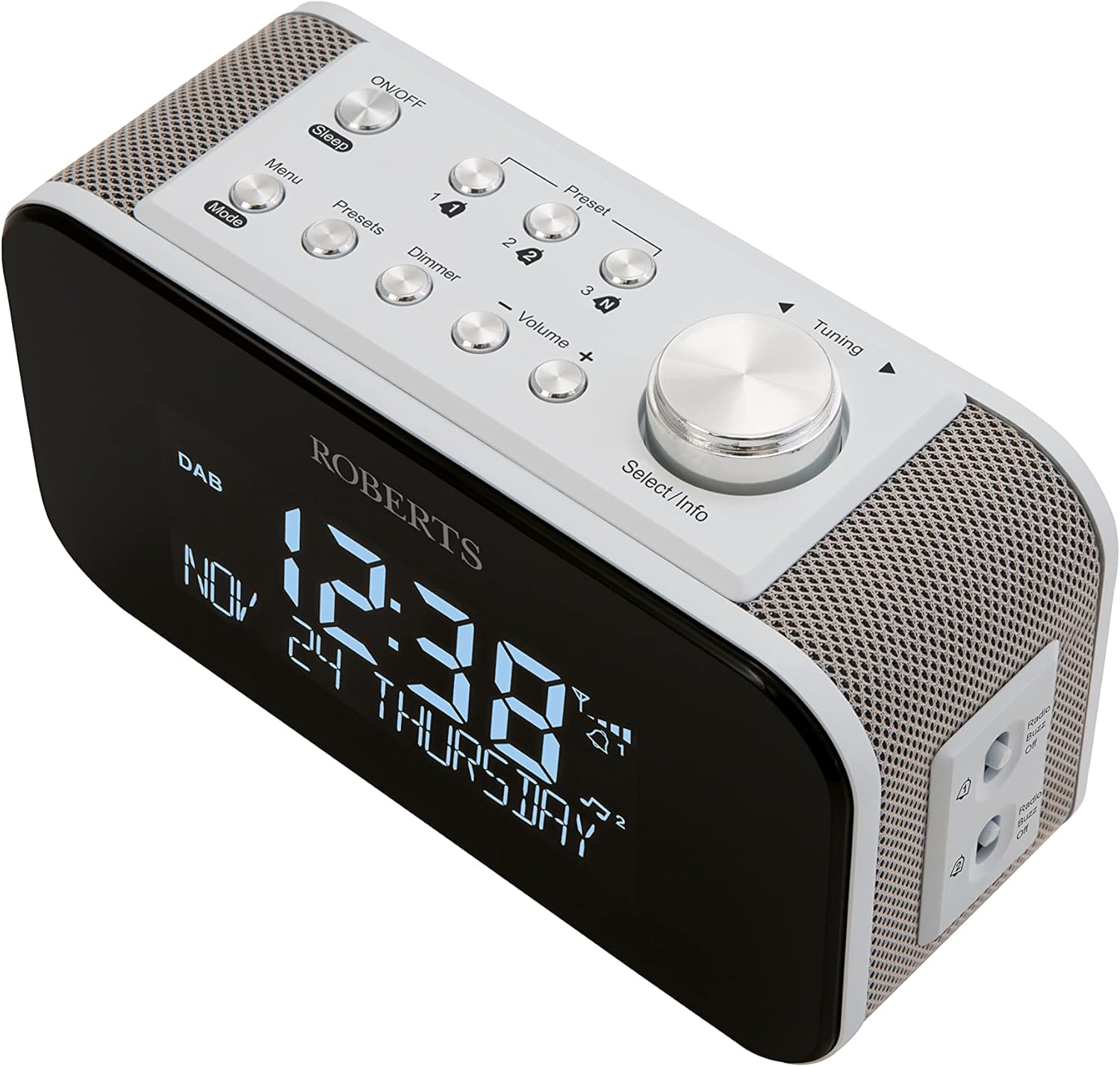 Roberts Ortus 3 DAB/DAB+/FM Alarm Clock Radio - White - USB Smartphone Charging image number 5