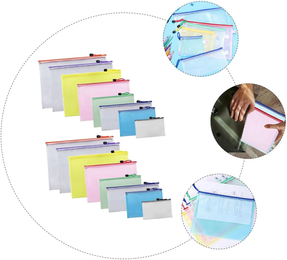 LAPYAPPE 16Pcs Mesh Zipper Pouch for Document Organization Multi Transparent File Bags for Storage Material for Stationery and Travel Supplies image number 6