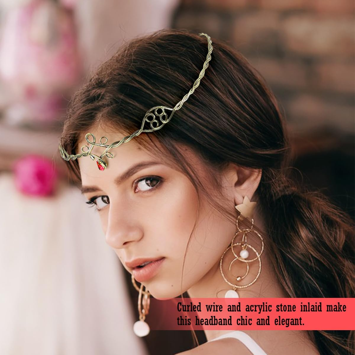 ZJIVQO Headbands Iron Circlet for Women Woven Forehead Band Crystals Tiaras Hair Band Gold Hair Hoop with Jewels Crystal Rhinestone Wedding Head Band Princess Crown Headband Tiara (Red), Crystal image number 1