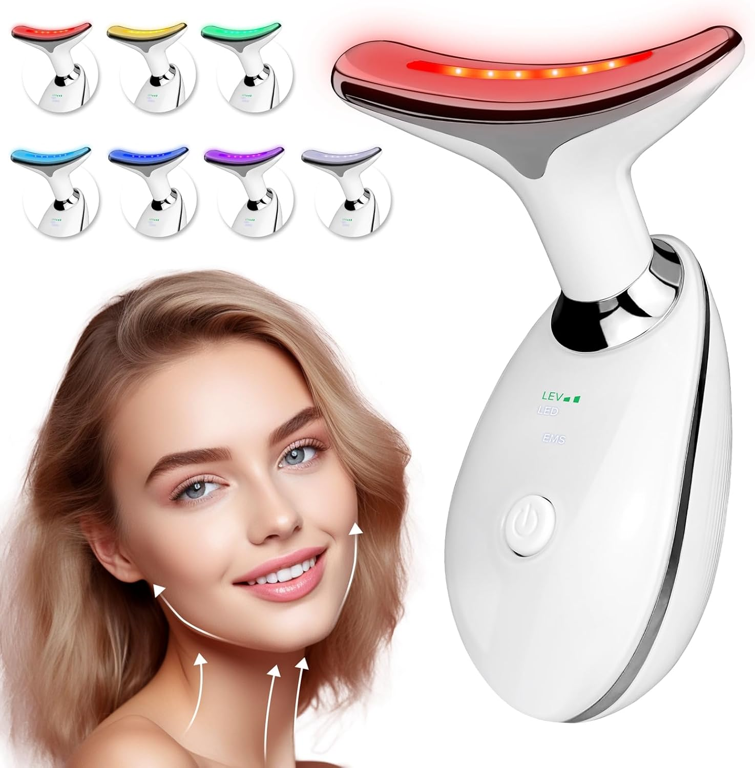 Anti-Wrinkle Neck Face Massager with 7 LED Colors,Facial Sculpting Tool,Skin Rejuvenation Device with Thermal,Triple Action LED and Vibration,For Anti-Aging,Lifting and Tightening image number 1
