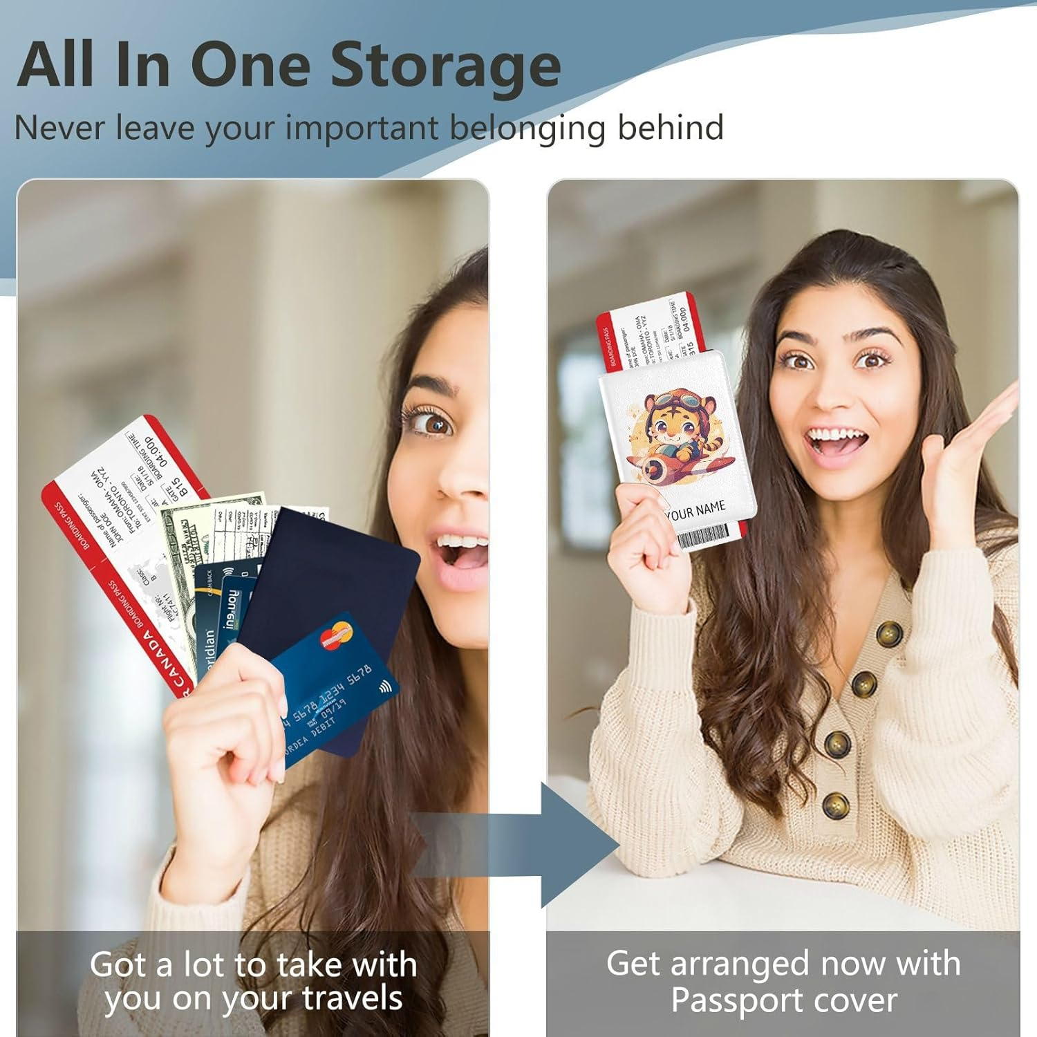 Personalized Passport Holder Cover Wallet Combo Custom Name PU Leather Passport Vaccine Card Protector for Girls Boys Travel Gift, Multicolor38, One Size - Cartoon Probe Flower Cat image number 5