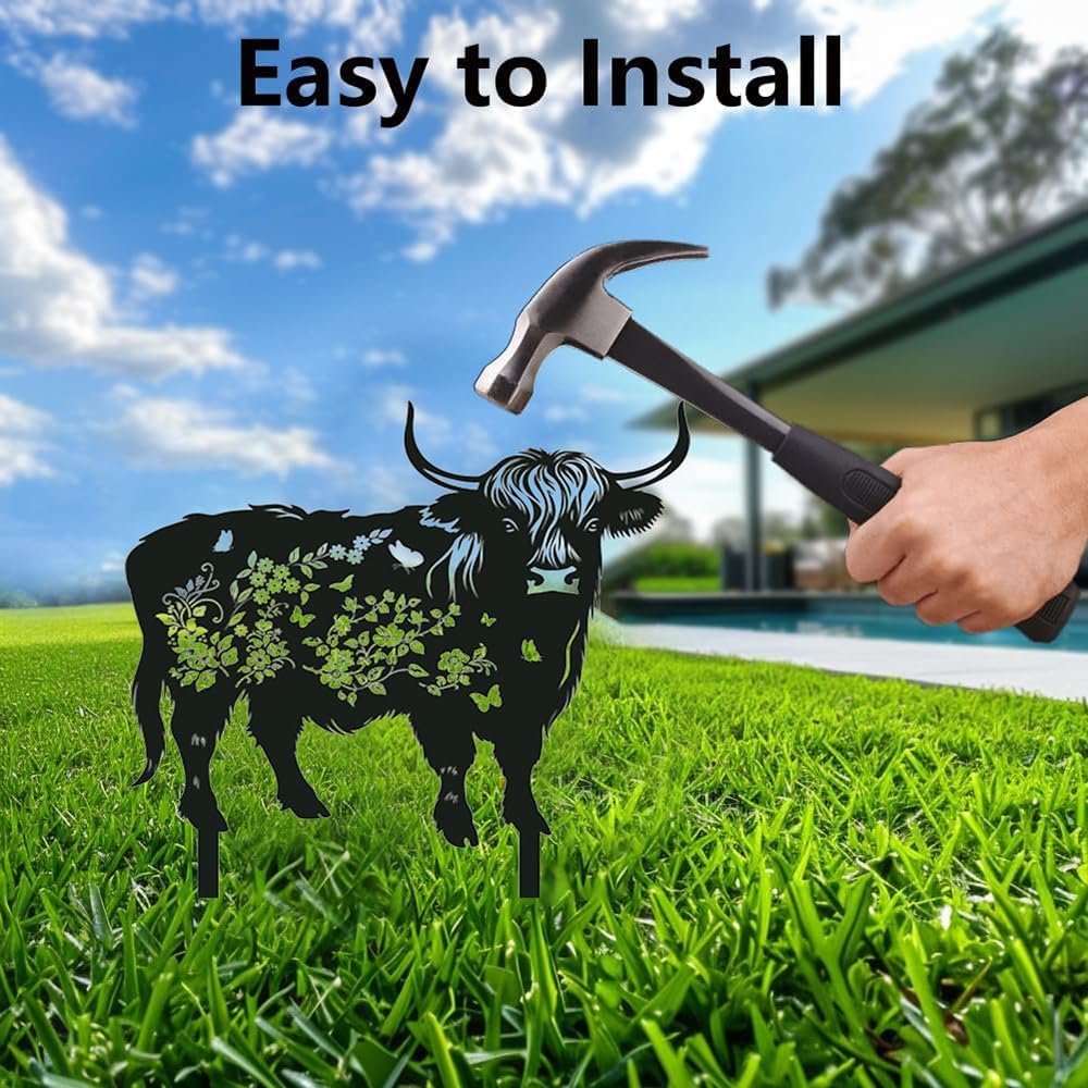 3PCS Outdoor Black Highland Cow Metal Silhouette Statues Garden Decor Sets, Outdoor Decor, Yard Art, Patio, Lawn Ornaments,Funny Outdoor Decor for Garden, Gifts for Women Men Highland Cow Lovers image number 6