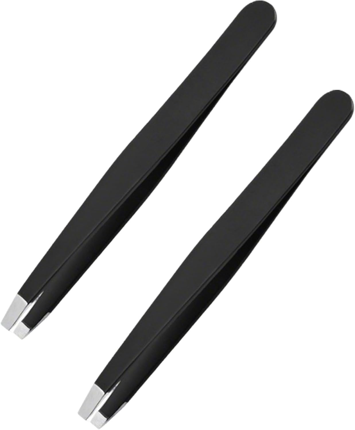 Professional Stainless Steel Eyebrow Tweezers 2 Pack Black Precision Slanted Tweezers for Ingrown Hairs Facial Hair Removal