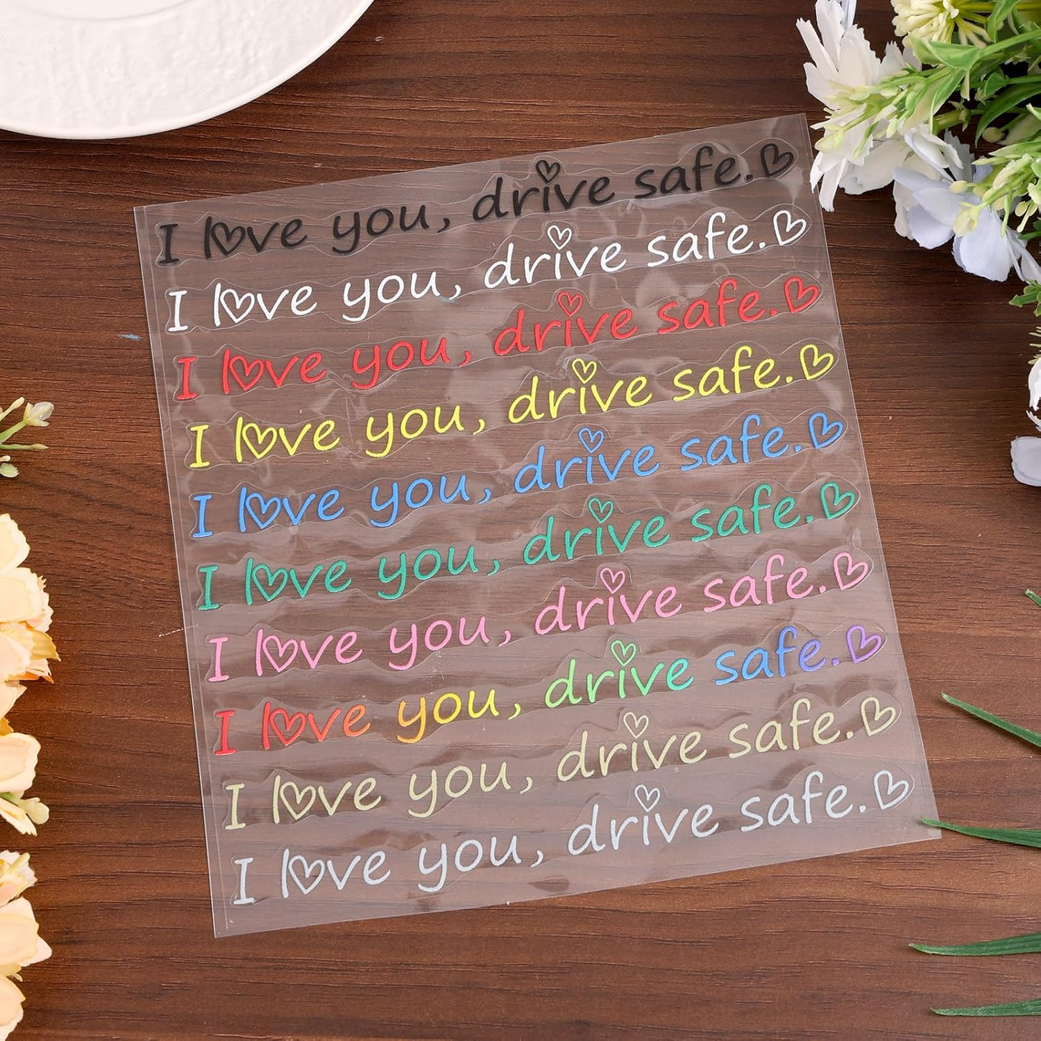 10 Pcs I Love You Drive Safe Mirror Stickers, Cute Vinyl Car Rear View Mirror Stickers Motivational Car Decor for Men Women image number 5