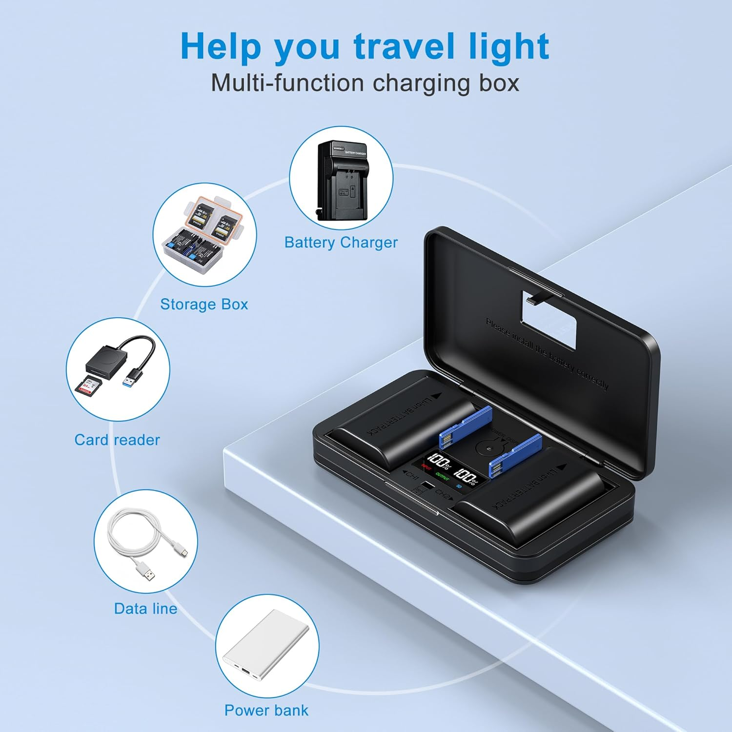 PS-BLS5 Bls50(2200Ma) Camera Battery Multifunctional Charger Set (Including Two Batteries) Compatible with Olympus OM-5 OM-D E-M5 III E-M10 E-M10 III E-M10 IV E-PL8 E-PL9 E-PL10 Stylus 1 Camera image number 4