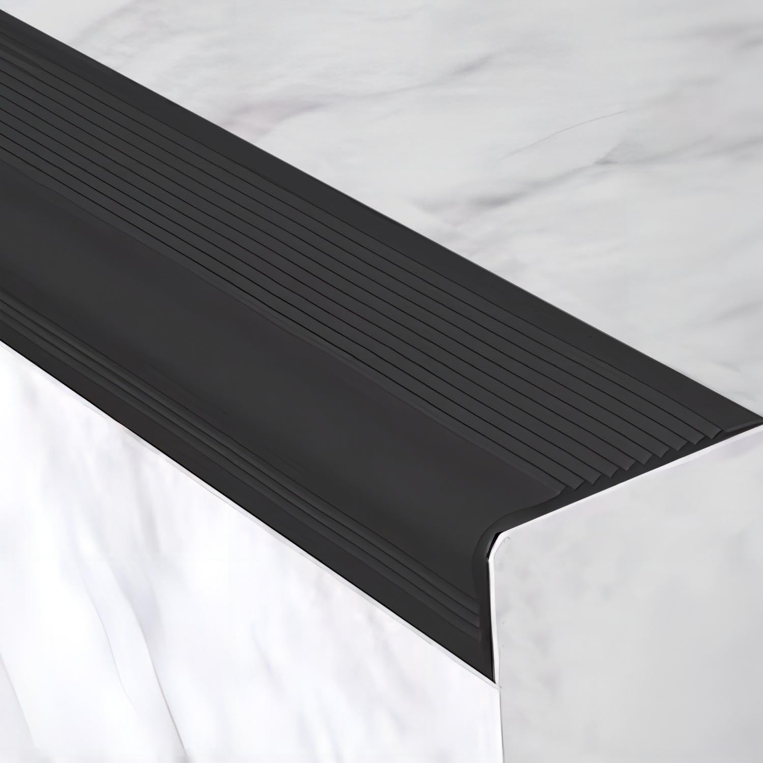 5M/16.4FT Vinyl Stair Nosing, Self Adhesive Stair Edge Protector, Stair Edging, Stair Edge Trim, Non-Slip and Waterproof Outdoor Indoor Staircases,Black