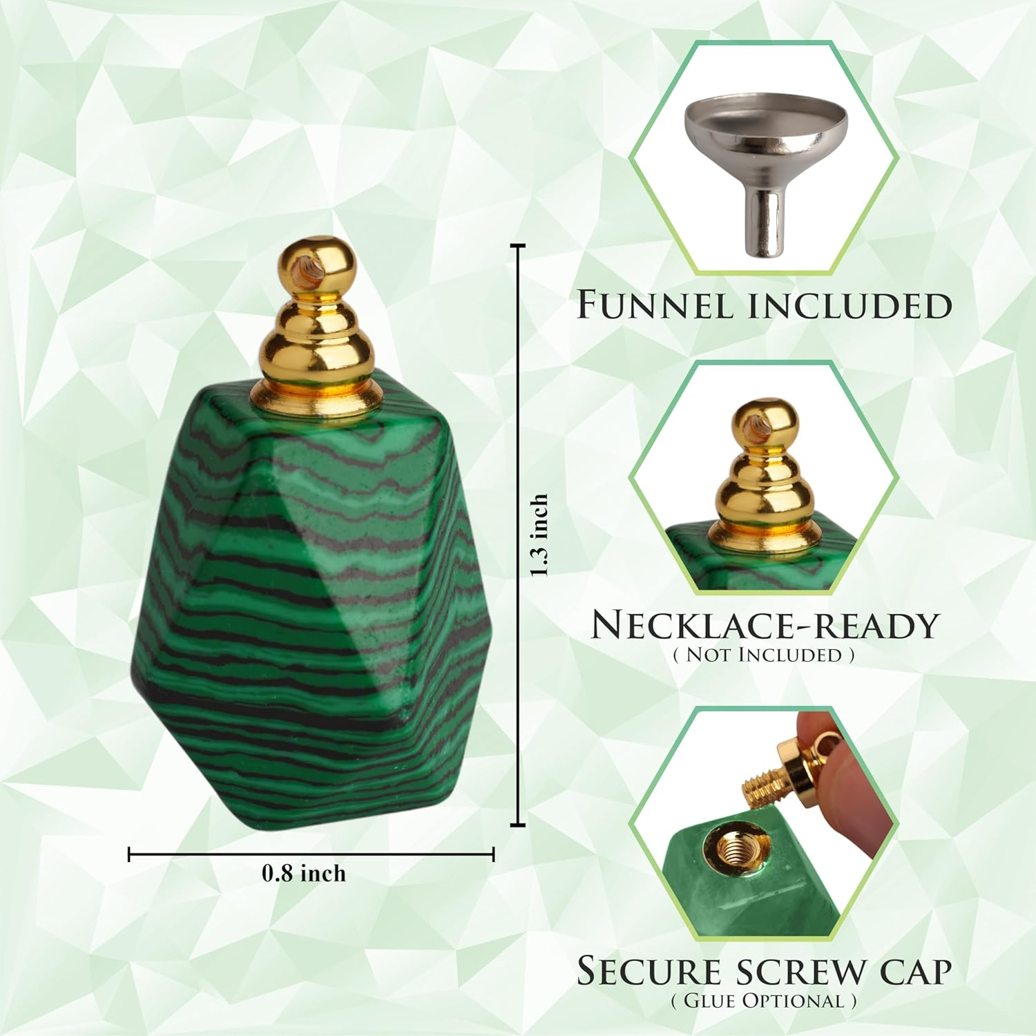 BOHO GARDEN Crystal Keepsake Urn - Wearable Small Container for Ashes, Memorial Urns Made from Real Crystal Material - Includes Spoon, Stick, Funnel & Storage Box (Malachite (Gold)) - 2-Rose Quartz (Gold) image number 2