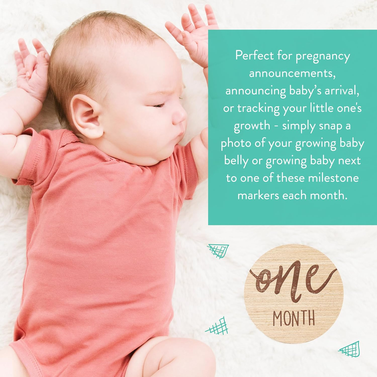 Kate & Milo Baby Monthly Milestone Marker Discs - Classic Cursive Script Wooden Discs with Reversible Photo Props for Baby Announcement and Milestones, Gender-Neutral Newborn Boy and Girl image number 2