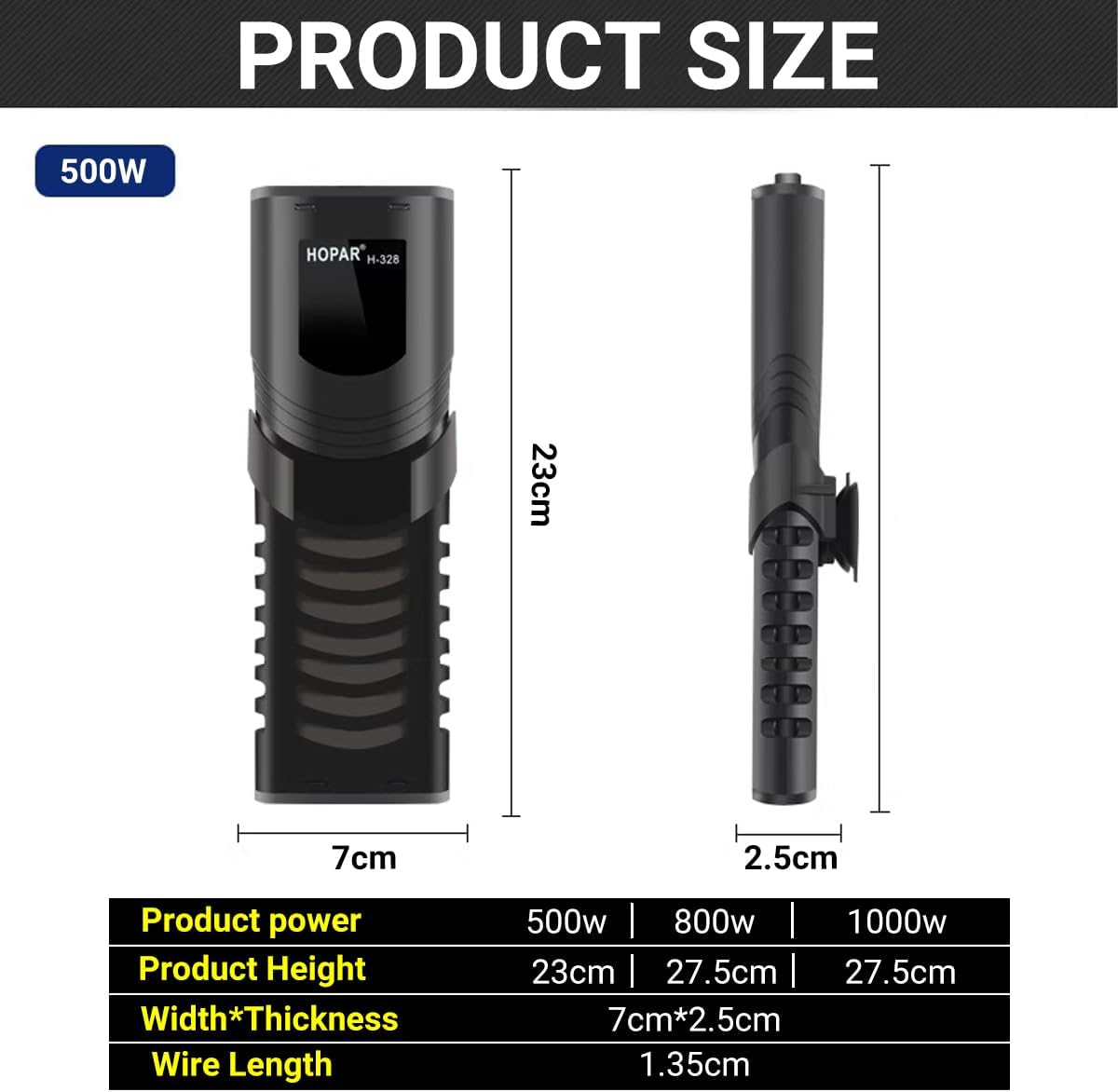 AIMALL Haiba PTC Intelligent Fish Tank Heater - Constant Temperature Heating Rod with Off-Water Power Cut, 500W 800W 1000W, External Temperature Control for Aquarium Safety