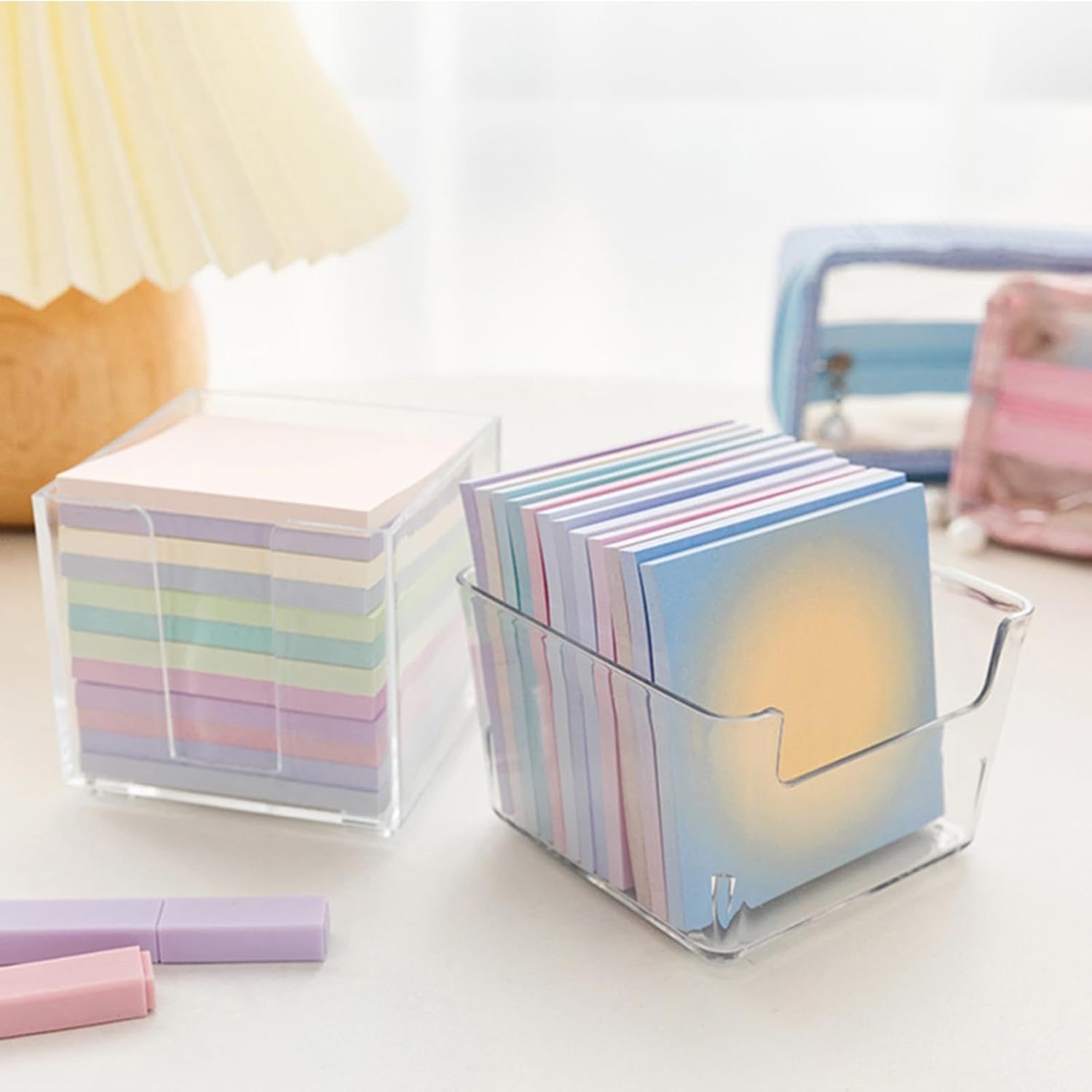 ASTIMESA Clear Acrylic Sticky Note Holder, 3.7 X 3.7 X 2.4 in Notepad Holder, Memo Pad Sticky Note Dispenser Desk Organizer for School Dorm Office Home Supplies（2 Pack） image number 5