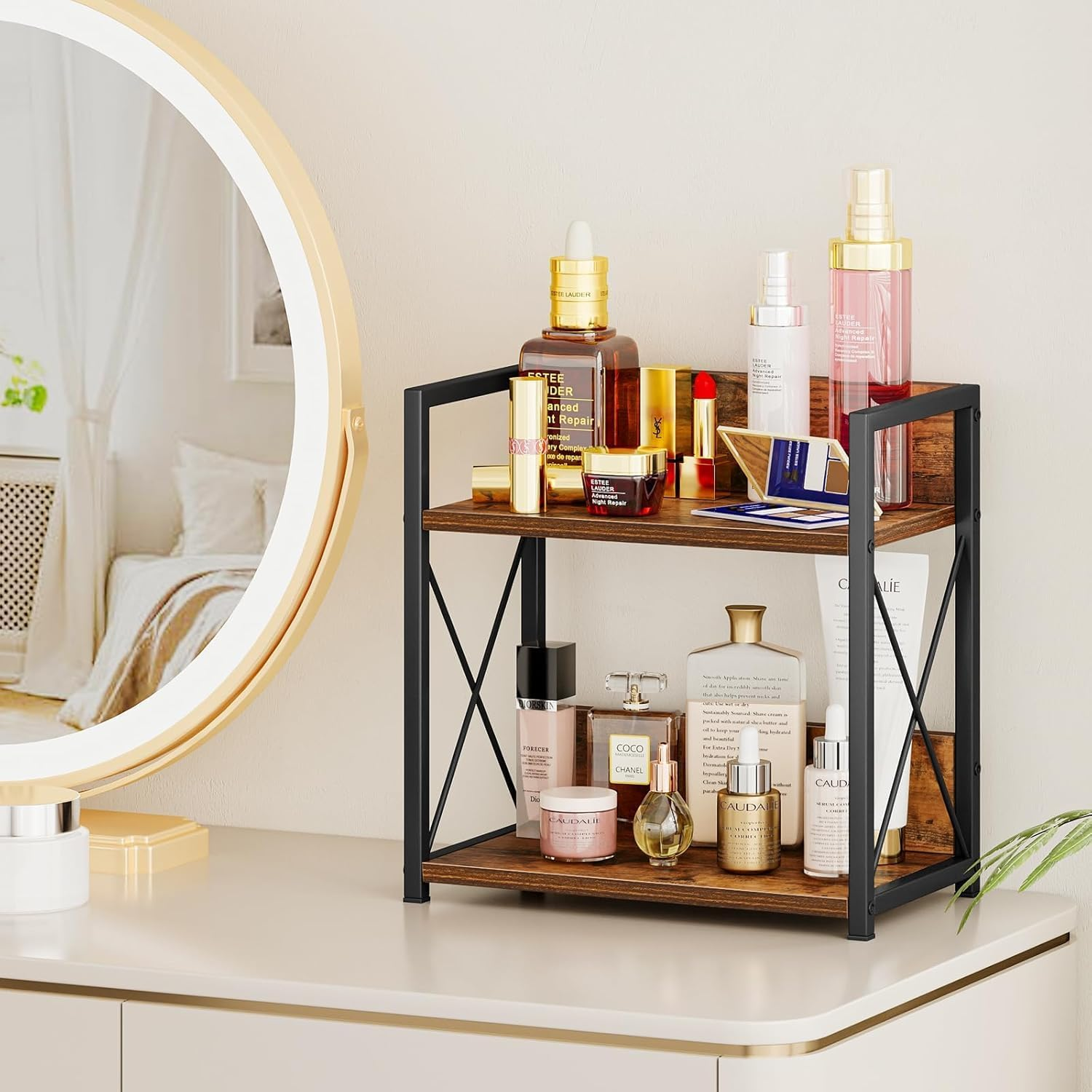 2-Tier Kitchen Counter Organiser, Wooden Spice Rack Shelf, Brown image number 4