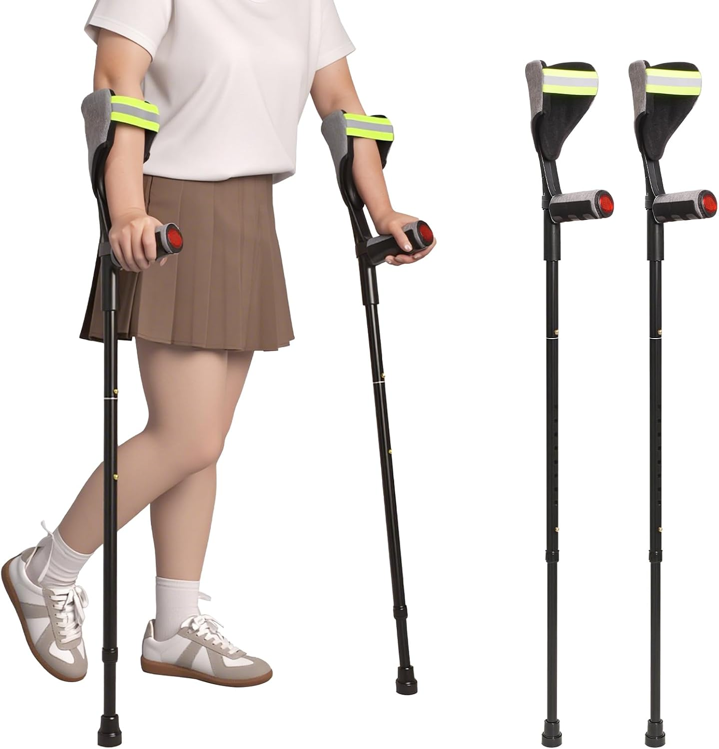 Forearm Crutches for Adults(1 Pair)， Adjustable Adult Crutches with Cuffs, Elbow Cushion, Grip Cushion，Aluminum Lightweight Arm Crutches Forearm for Adults，Foldable Crutch for Walking (Grey)