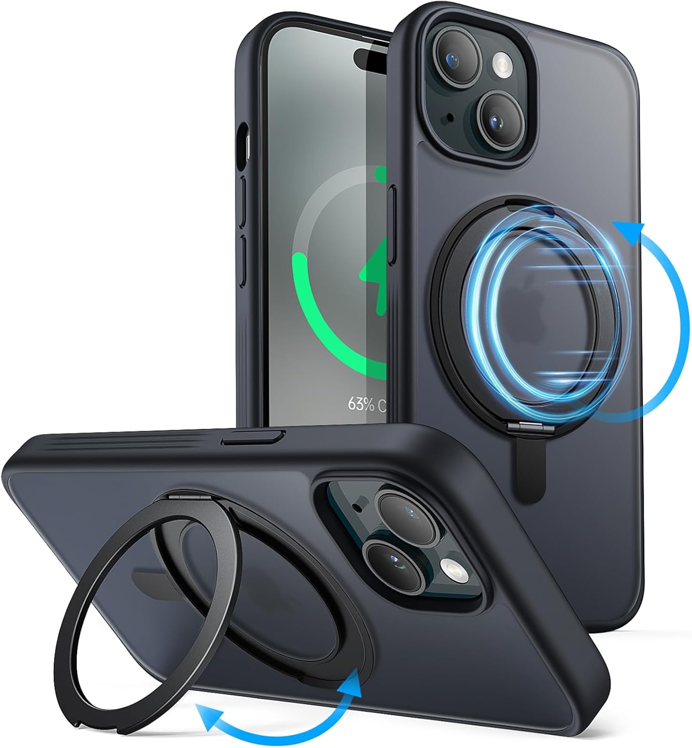 Jetech 360 Degree Rotatable Ring Case for Iphone 15 plus 6.7-Inch Compatible with Magsafe, Slim Shockproof Phone Cover with Stand & Ring Holder (Pink)