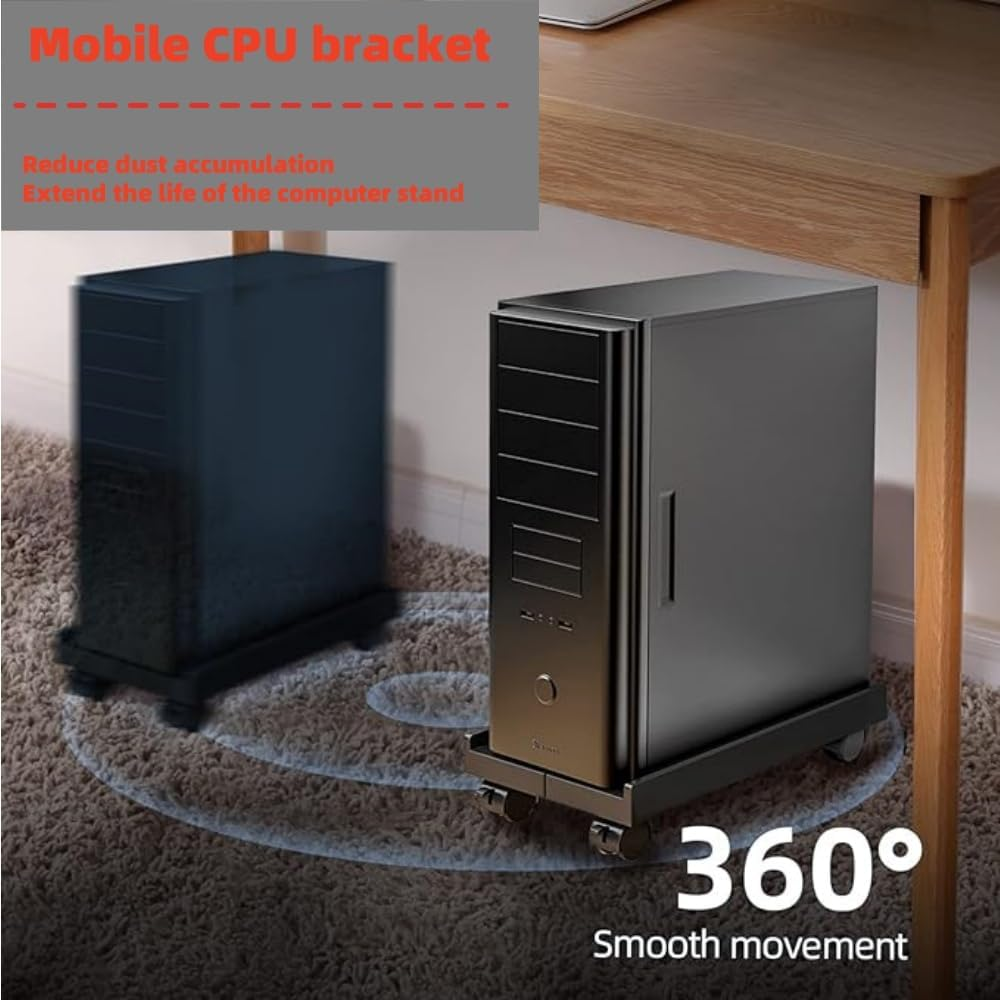 Metal Computer Tower Stand, CPU Holder Cart under Desk Max 80Kg, Heavy Duty Mobile CPU Stand, Width Adjustable Desktop Stand with Rolling Caster Wheels, PC Tower Stand Holder image number 4