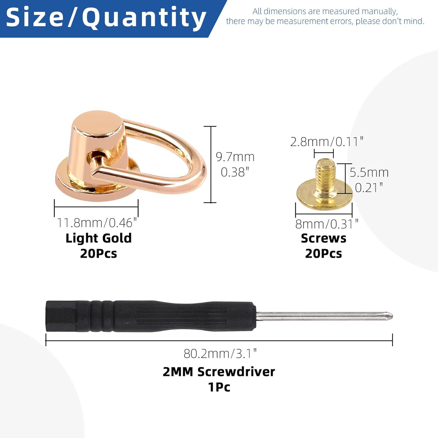 Glarks 41Pcs D Ring Rivets Kit Light Gold Ball Post Head Buttons Metal D Ring Stud Rivets Rotatable round Rivets with Screwdriver for Bags, Belts, DIY Leather Crafts - Black image number 5