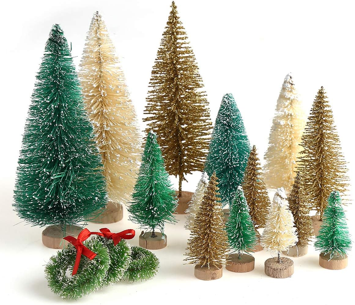 CCINEE 30Pcs Sisal Frosted Mini Christmas Trees, Miniature Christmas Bottle Brush Trees Plastic Pine Tree for Crafts Home Tabletop Decorations