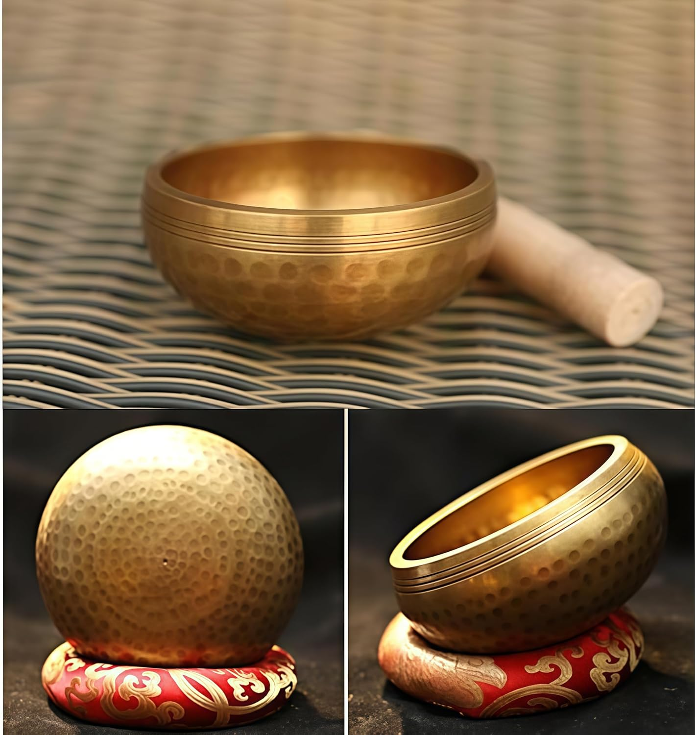 Tibetan Singing Bowl Set, Chakras Healing Bowl with Mallet and Silk Cushion,Handmade Singing Bowl for Yoga, Mindfulness, Healing, Meditation (3.15 Inches Diameter) image number 3