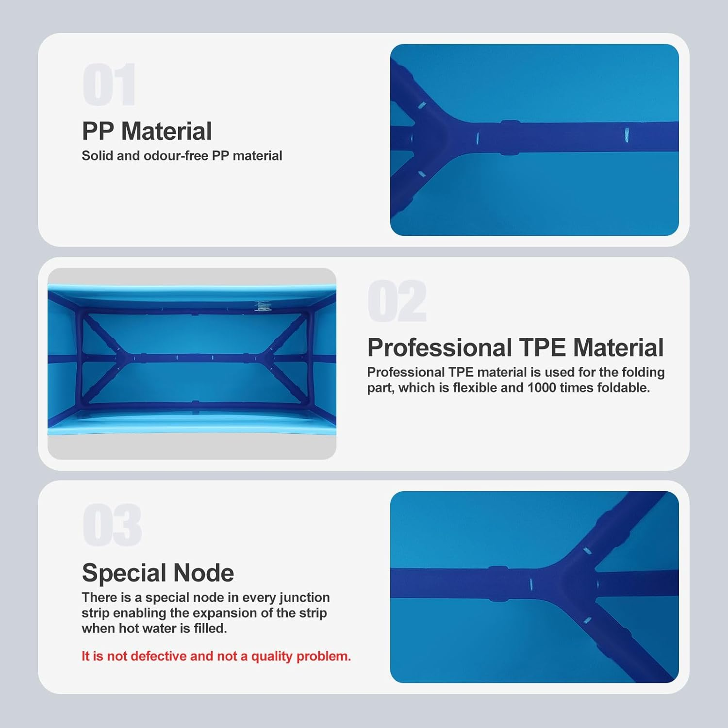 Large Foldable Bath Tub Bathroom Soaking Freestanding Plastic Portable Collapsible Modern Shower Bathtub, Blue image number 1