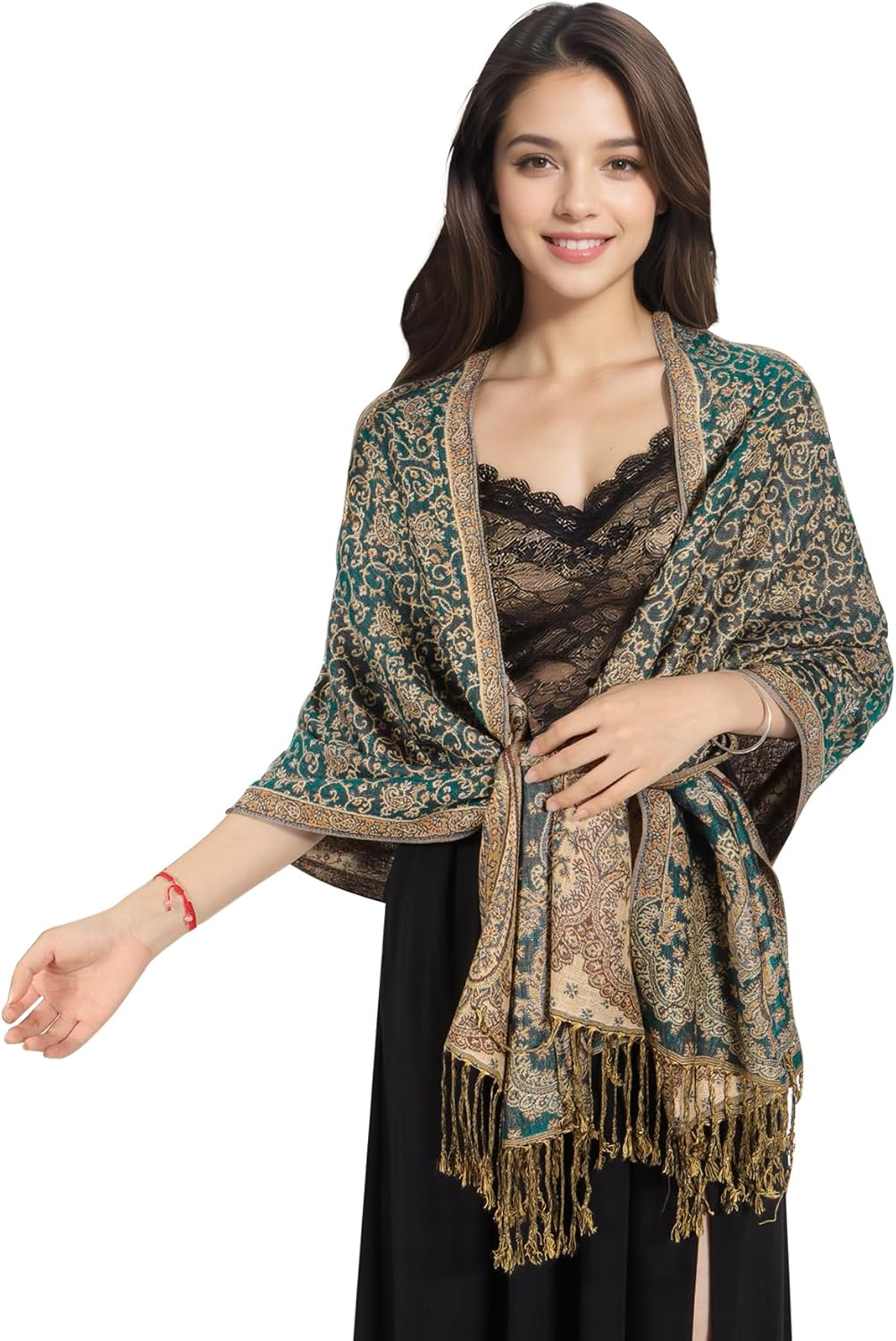 Women Pashmina Shawls and Wraps Scarf Soft Silky Reversible Paisley Shawl for Women UK image number 6