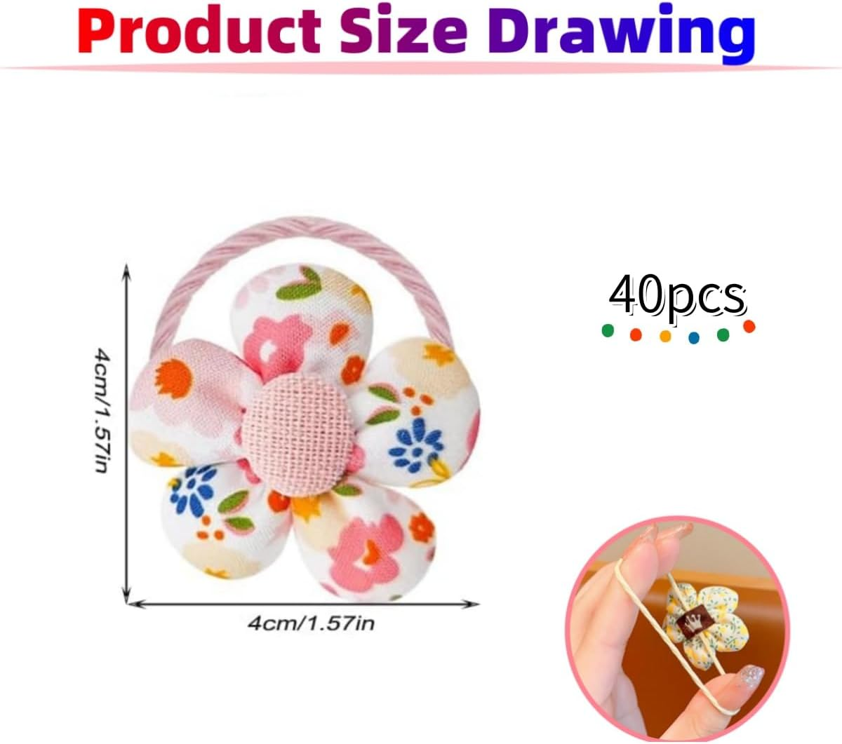 40 Pcs Girl Hair Ties,Flower Elastic Hair Ties,No Damage Flower Scrunchie Toddler,Cute Ties,Rubber Elastic Bands Ponytail Holders Pigtails image number 5